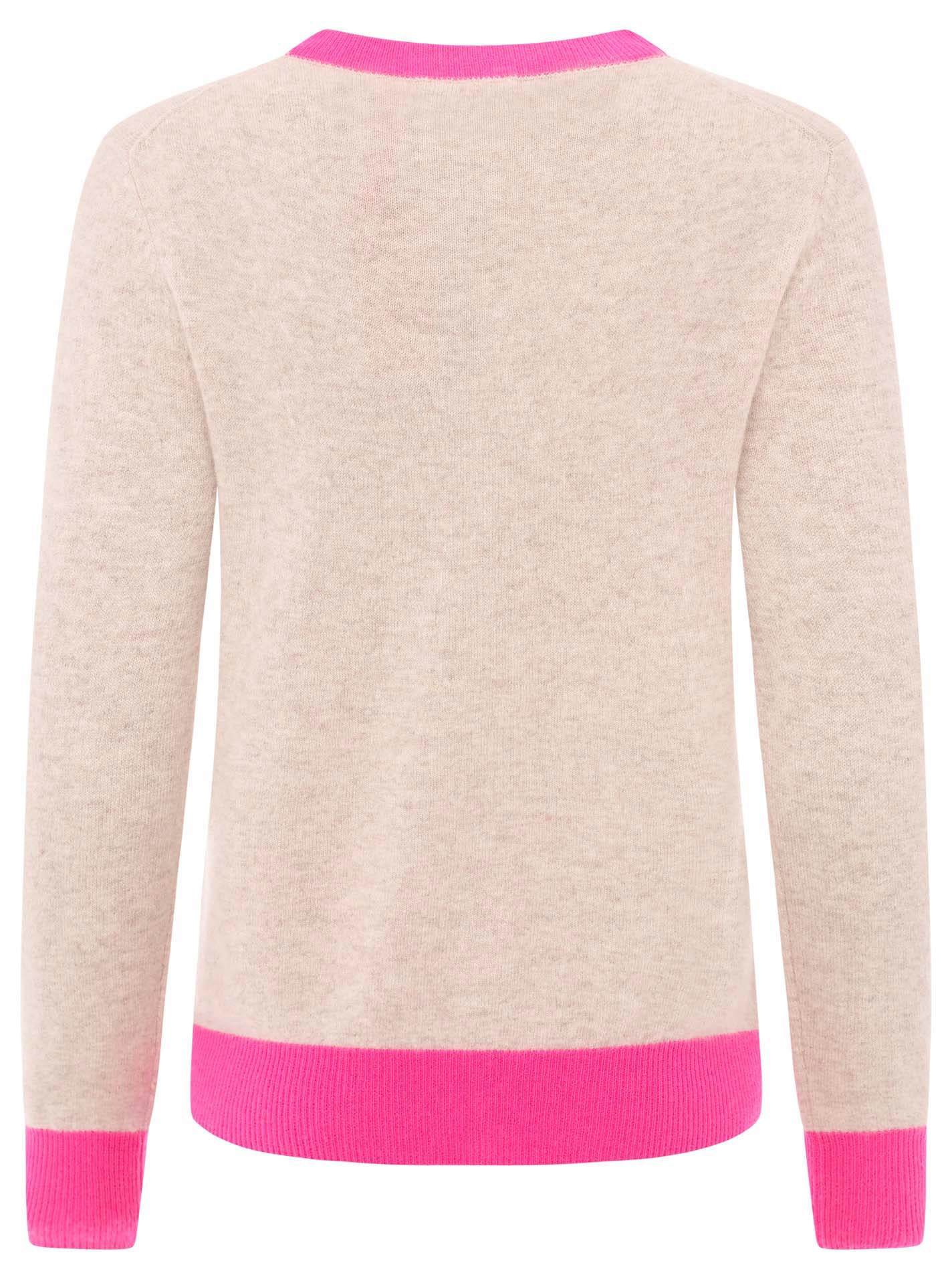 Thumbnail - Zwillingsherz Kaschmirpullover "Roundneck with "Colored Edges"" Rundhalsausschnitt, Langarm, Neon-Details, Cashmere