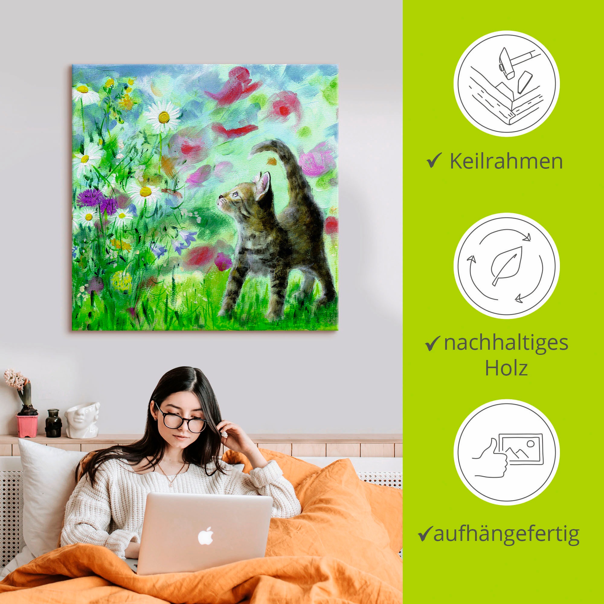 Artland Wandbild »Sommerwiese mit Kätzchen«, Haustiere, (1 St.), als Leinwandbild, Poster, Wandaufkleber in verschied. Größen