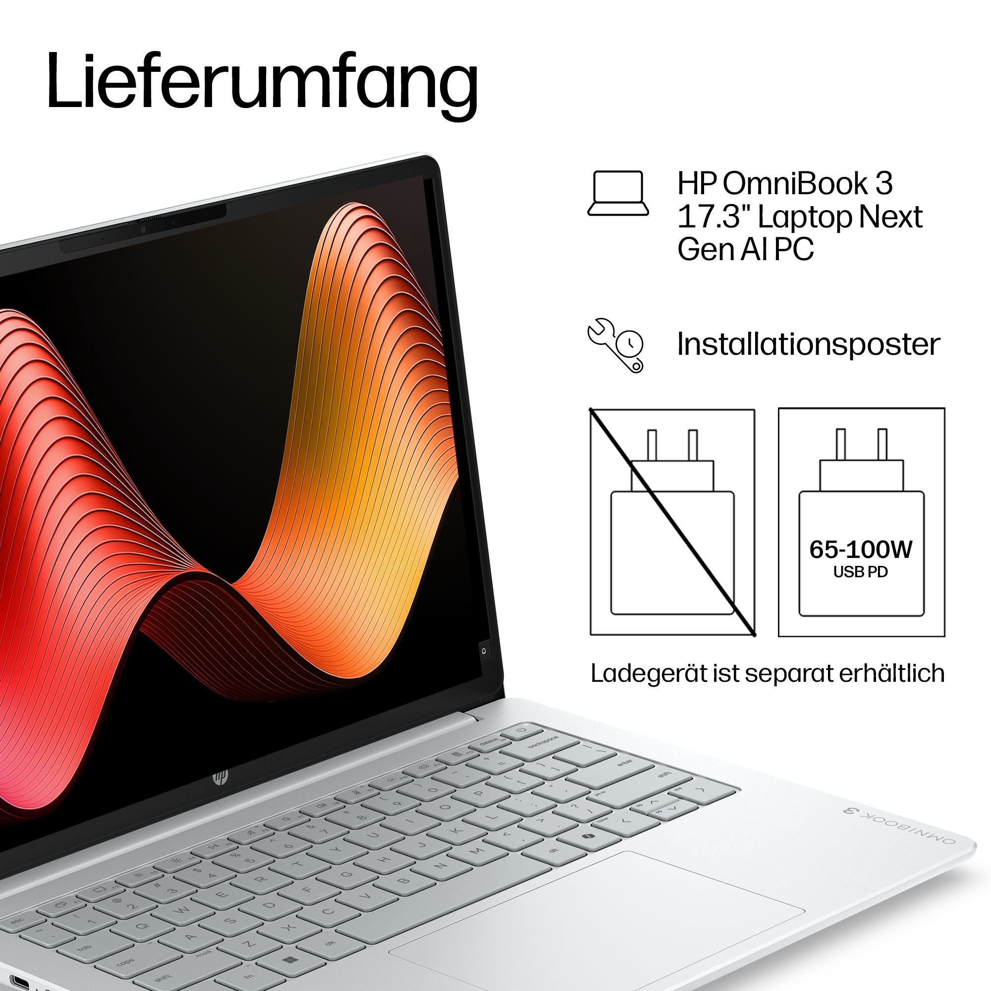 HP Notebook »OmniBook 3 17-dm0071ngx« 43,9 cm / 17,3 ″ AMD Ryzen™ AI 7 Radeon 840M 512 GB SSD