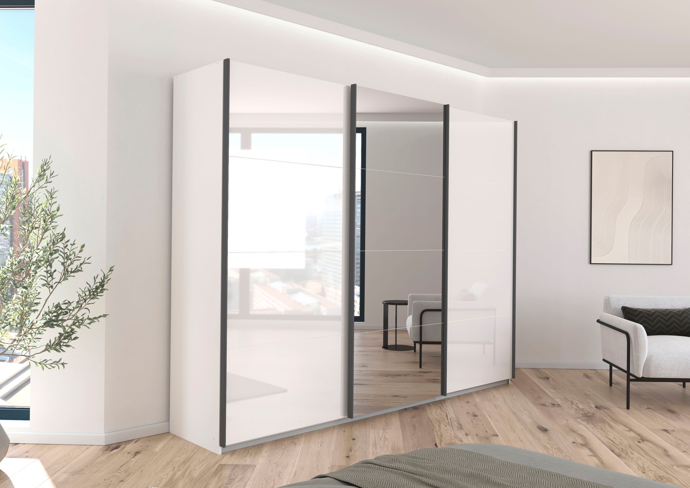 rauch Schwebetürenschrank »Kleiderschrank Schrank Garderobe AGORDO«, (in zwei Griff-Farben), Top Innenausstattung, in 4 Breiten und 2 Höhen MADE IN GERMANY