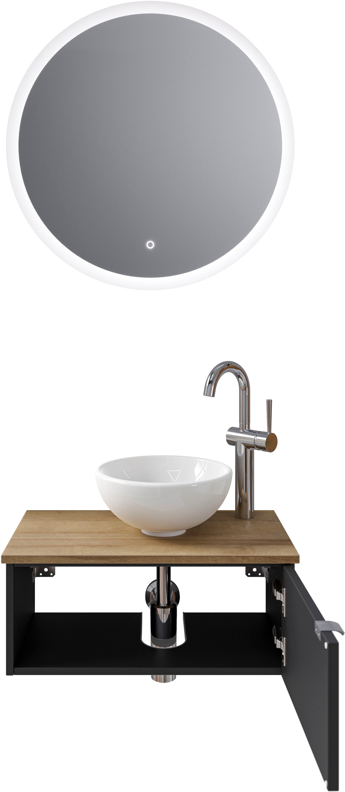 Saphir Badmöbel-Set »Serie 6915«, (4 St.), Gäste-Bad, 70 cm breit, mit LED-Spiegel, offenem Fach und 1 Tür