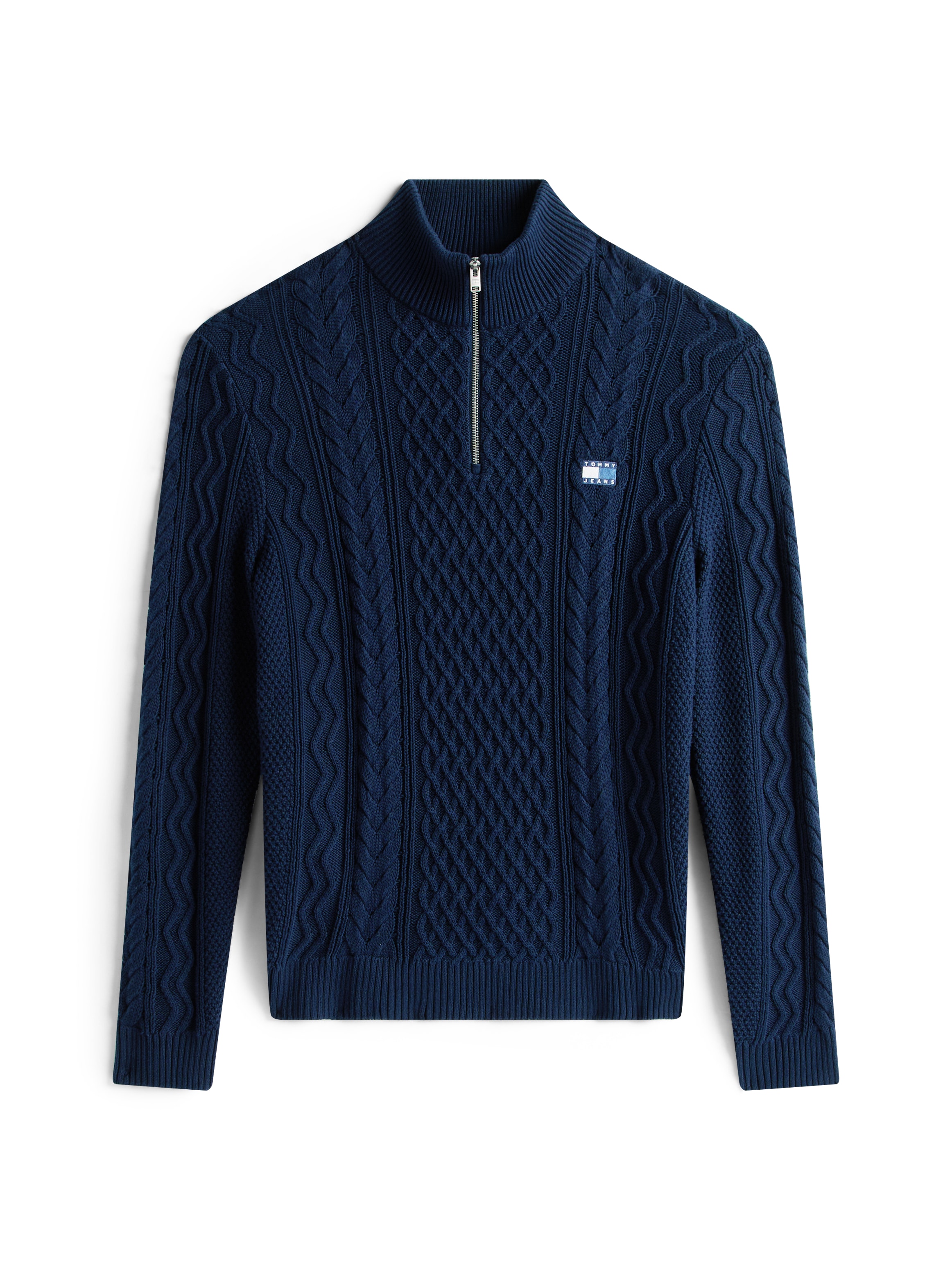 Tommy Jeans Strickpullover, Troyer-Kragen mit Reißverschluss, slim fit, Zopfstrick-Muster