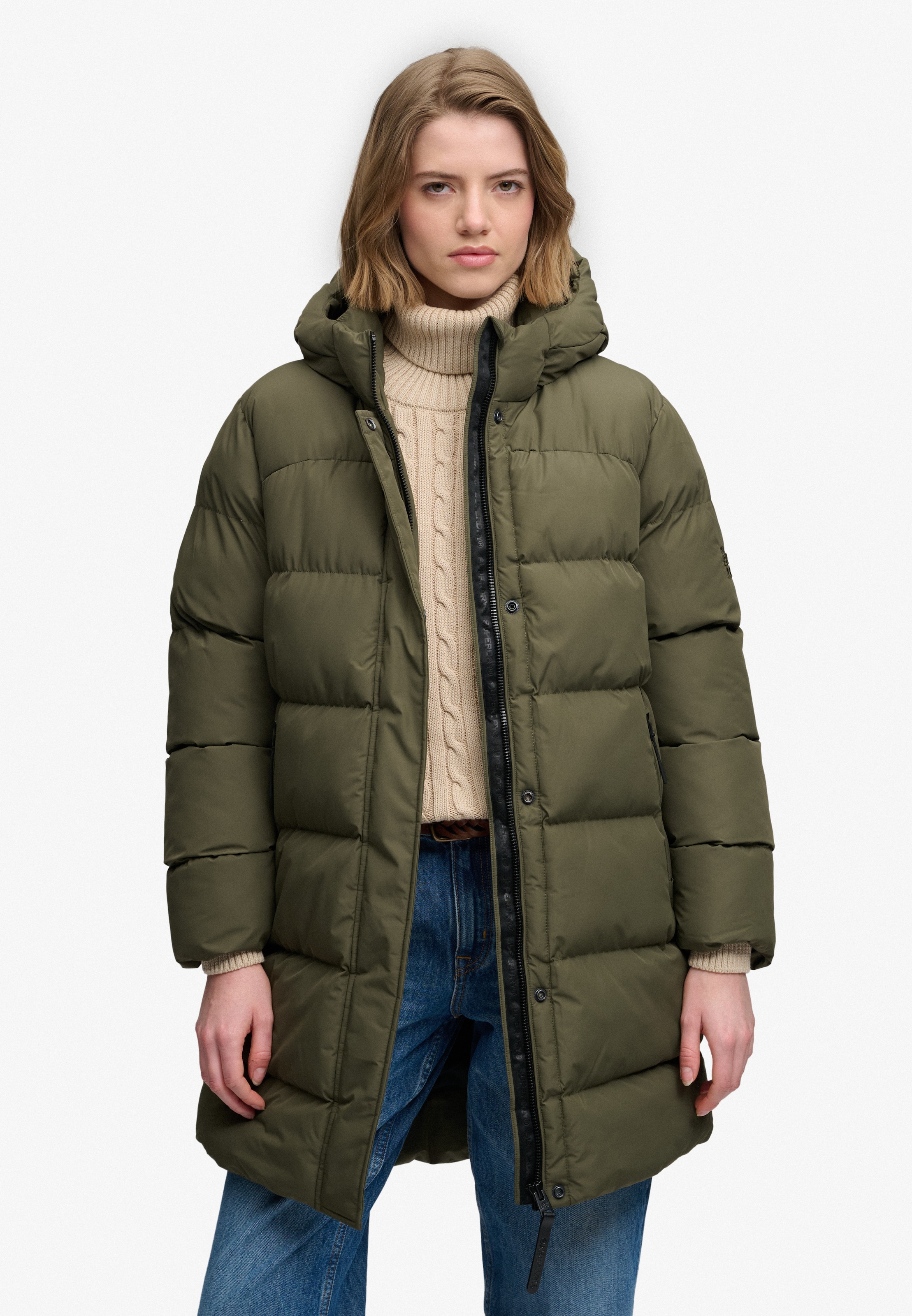 Superdry Steppjacke »HOODED SPORTS PUFFER MID JKT« Kunstfaser, relaxed fit