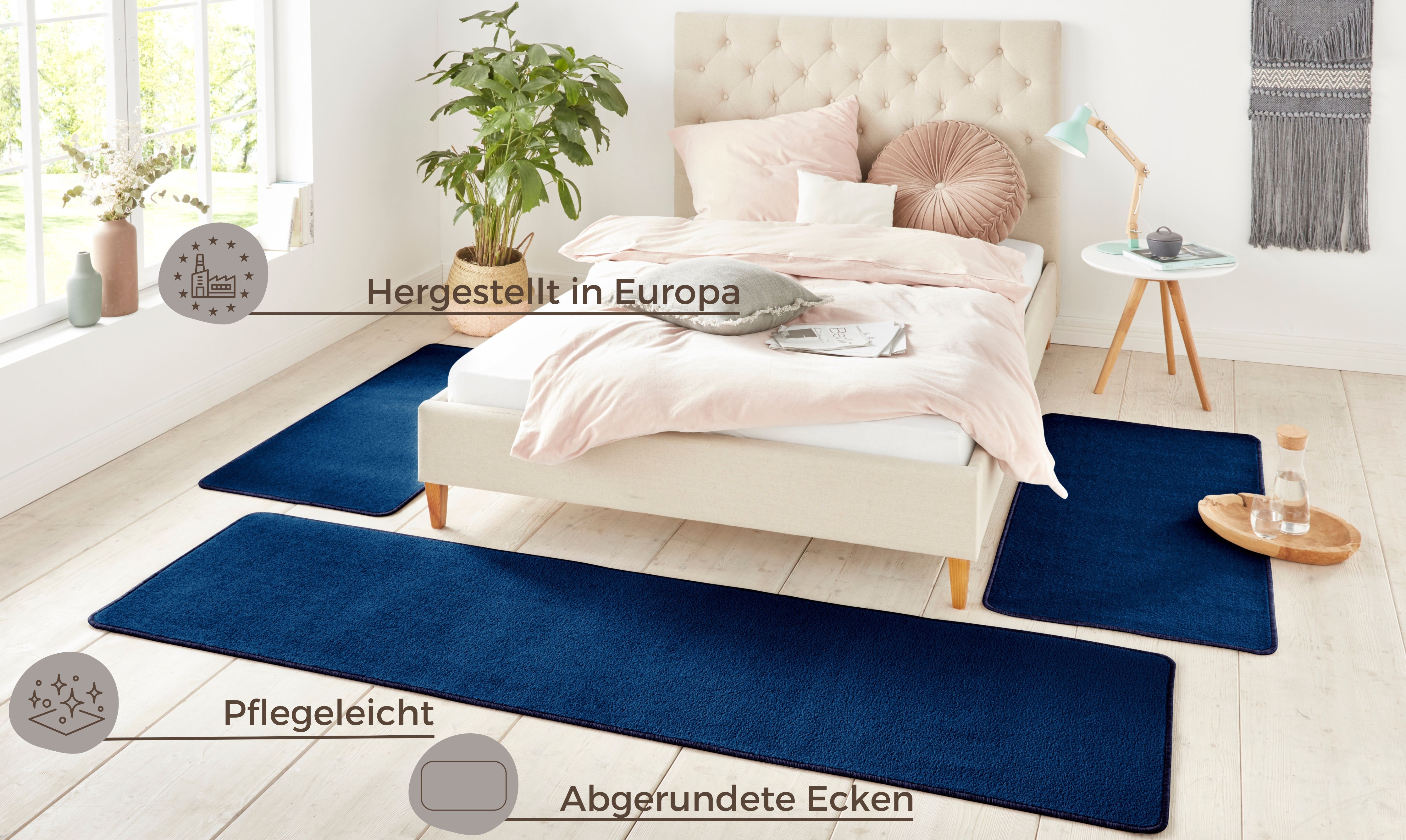Thumbnail - HANSE Home Bettumrandung "Shashi" Höhe 8 mm 3 Stk. tlg. Kurzflor, Unifarben, Teppich, Bettläufer, Bettvorleger, Teppichl...