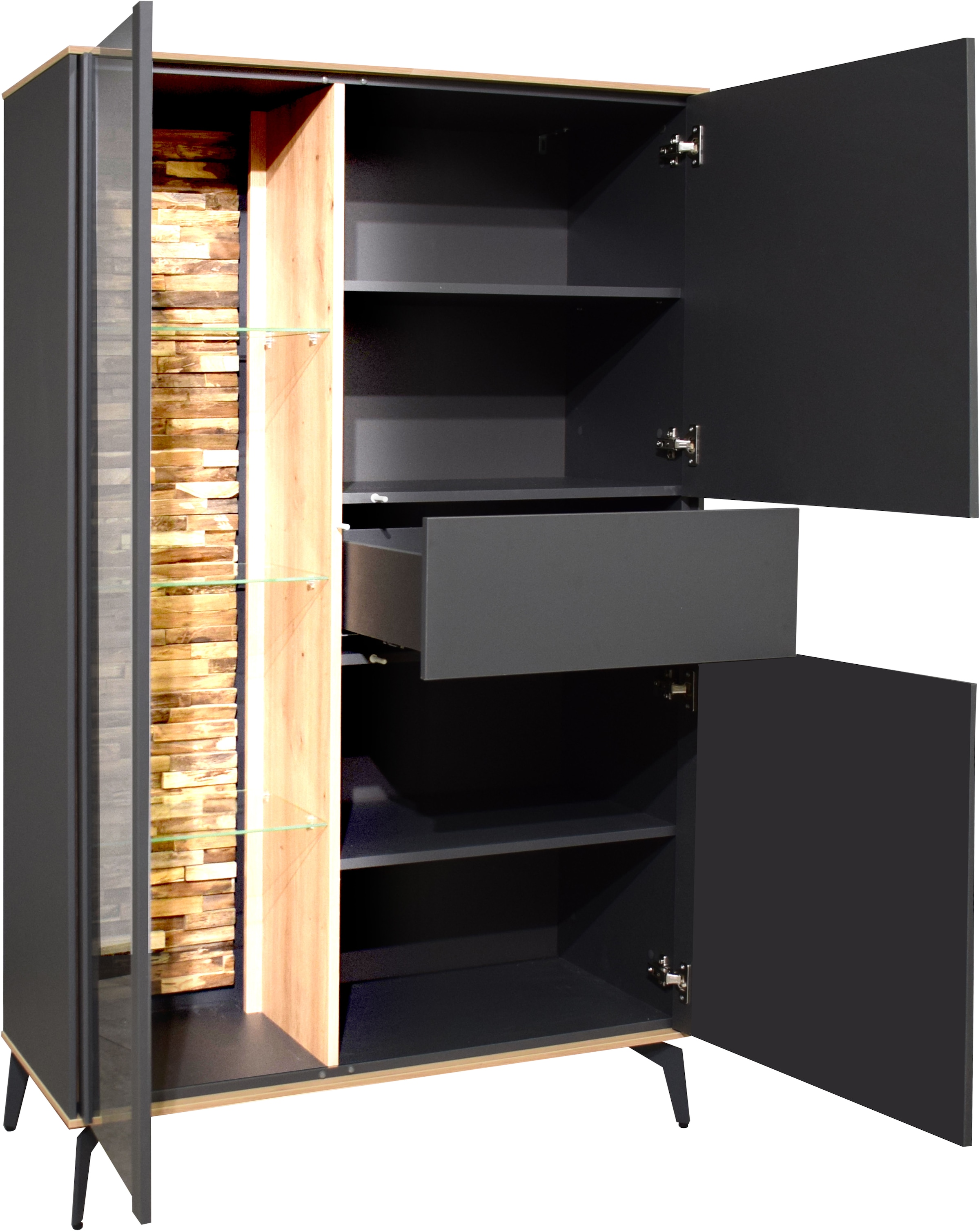 Mäusbacher Highboard, Faro Highboard B 101 cm, inkl. Beleuchtung, Push to open, Metallfüße