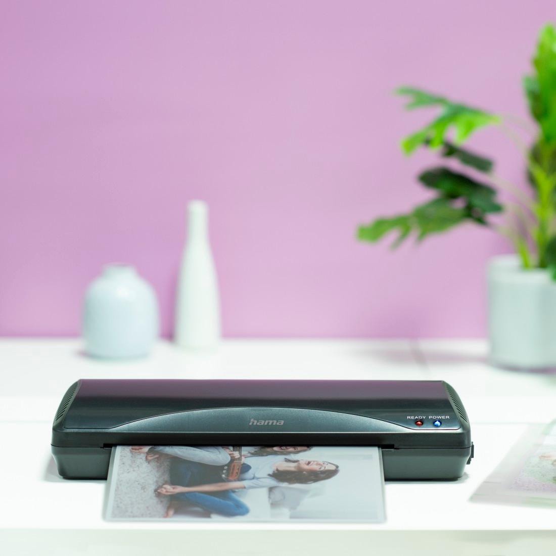 Hama Laminiergerät »Laminator für DIN A4, Heiß- und Kaltlaminierung, 2 Rollen, schwarz«, Mit Laminierfolien, Tischgerät, Verwendung im Office und Privat