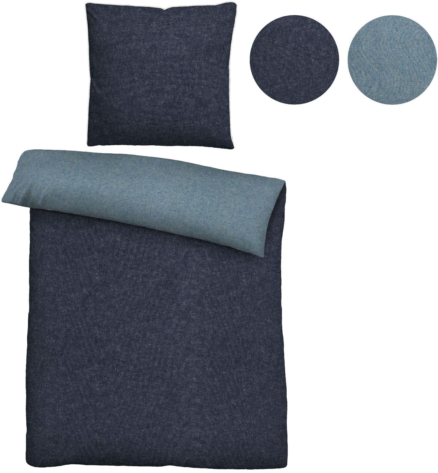 Thumbnail - Biberna Wendebettwäsche "Hermal", aus weicher, wohlig warmer Flanell (Biber) Qualität in Melange Optik, aus 100% Baumwol...