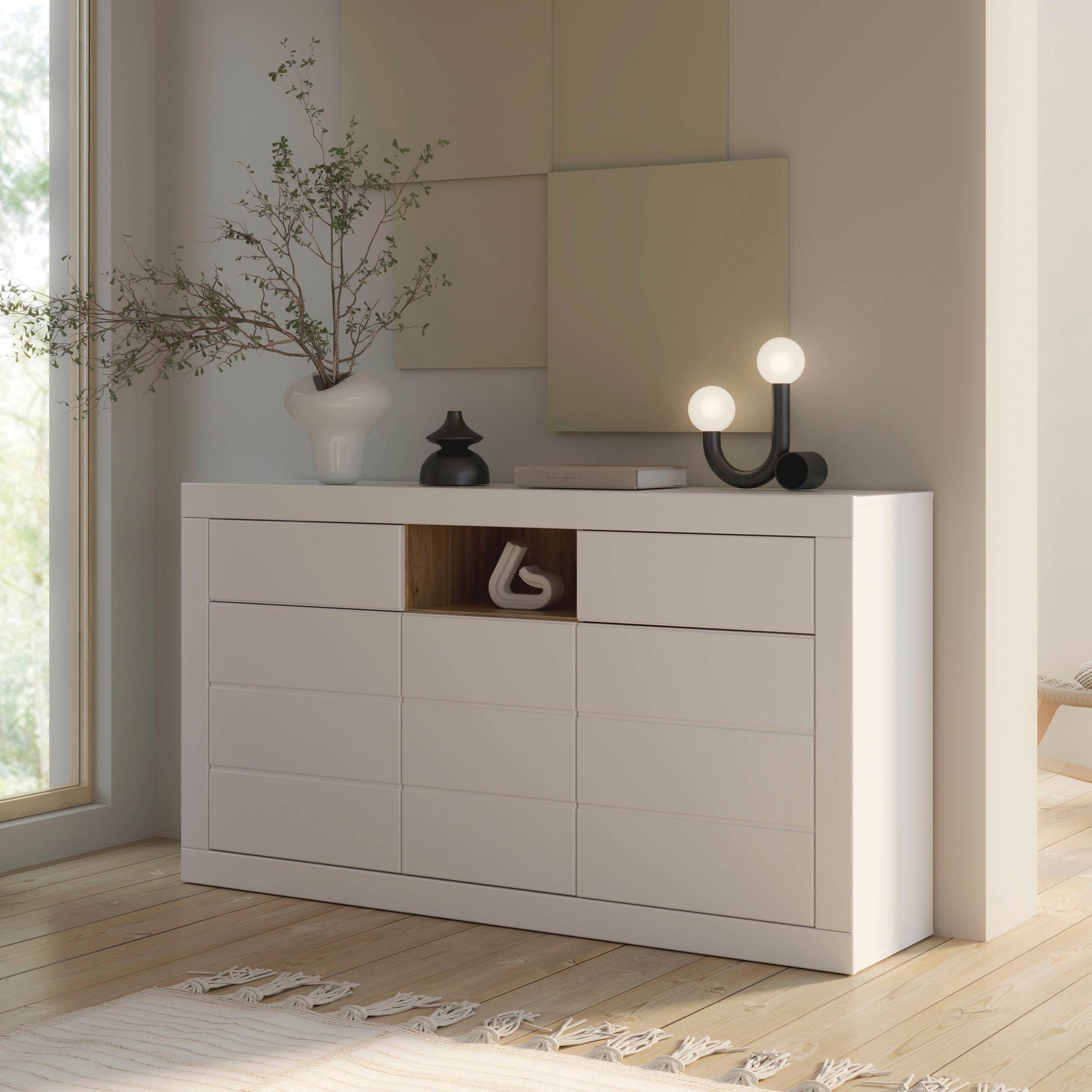 FORTE Sideboard »Lefkadas, Breite 170,7, Höhe 93,5cm«, Sideboard, viel Platz, Push to open, Grifflos, breite Rahmenoptik