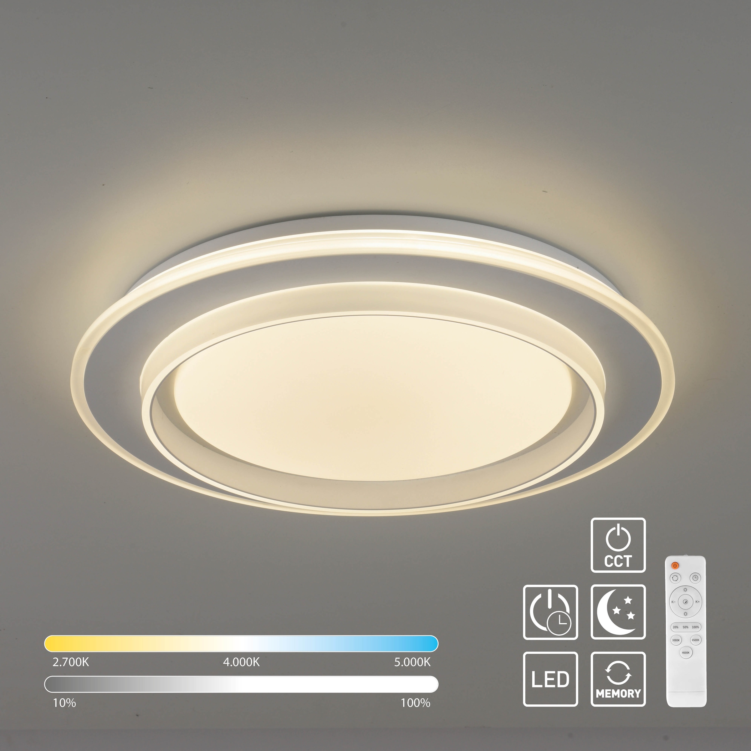 JUST LIGHT LED Deckenleuchte »LAGO« LED-Board 1 Stk. warmweiß - kaltweiß CCT-Farbtemperatursteuerung, Infrarot-FB, Stufenlos dimmbar, Memory