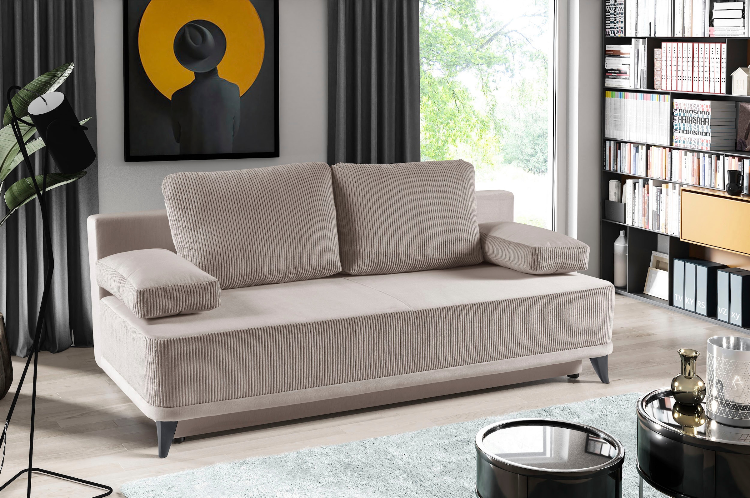 WERK2 Schlafsofa "Rosso Breite 202 modern & bequem, Federkern, Bettkasten, Bettfunktion" Cord, Schlaffunktion, Bettkasten