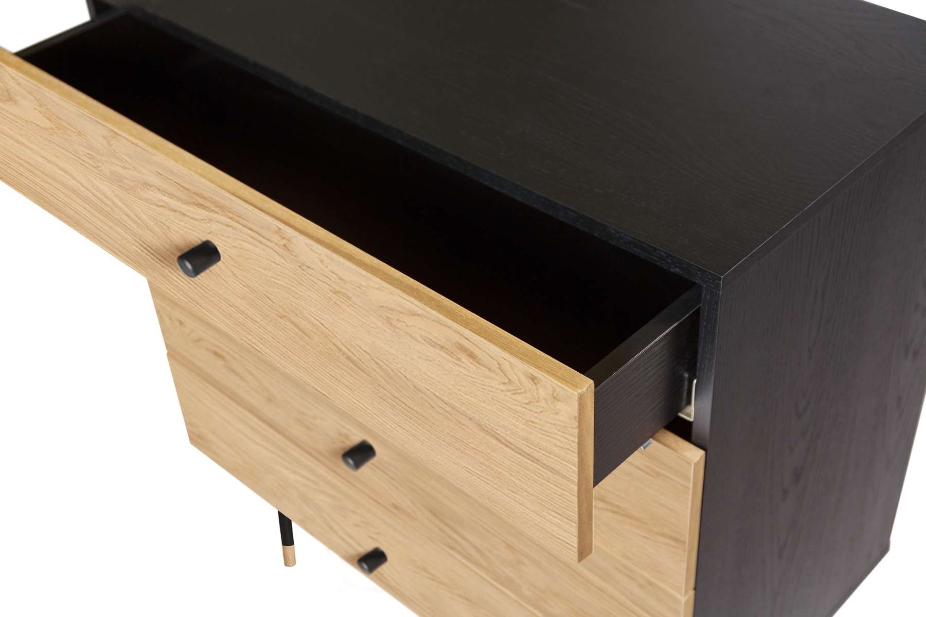 Woodman Kommode »Jugend«, Echtholzfurnier aus Eiche, in 2 Breiten, mit Schubladen, Metallfüße