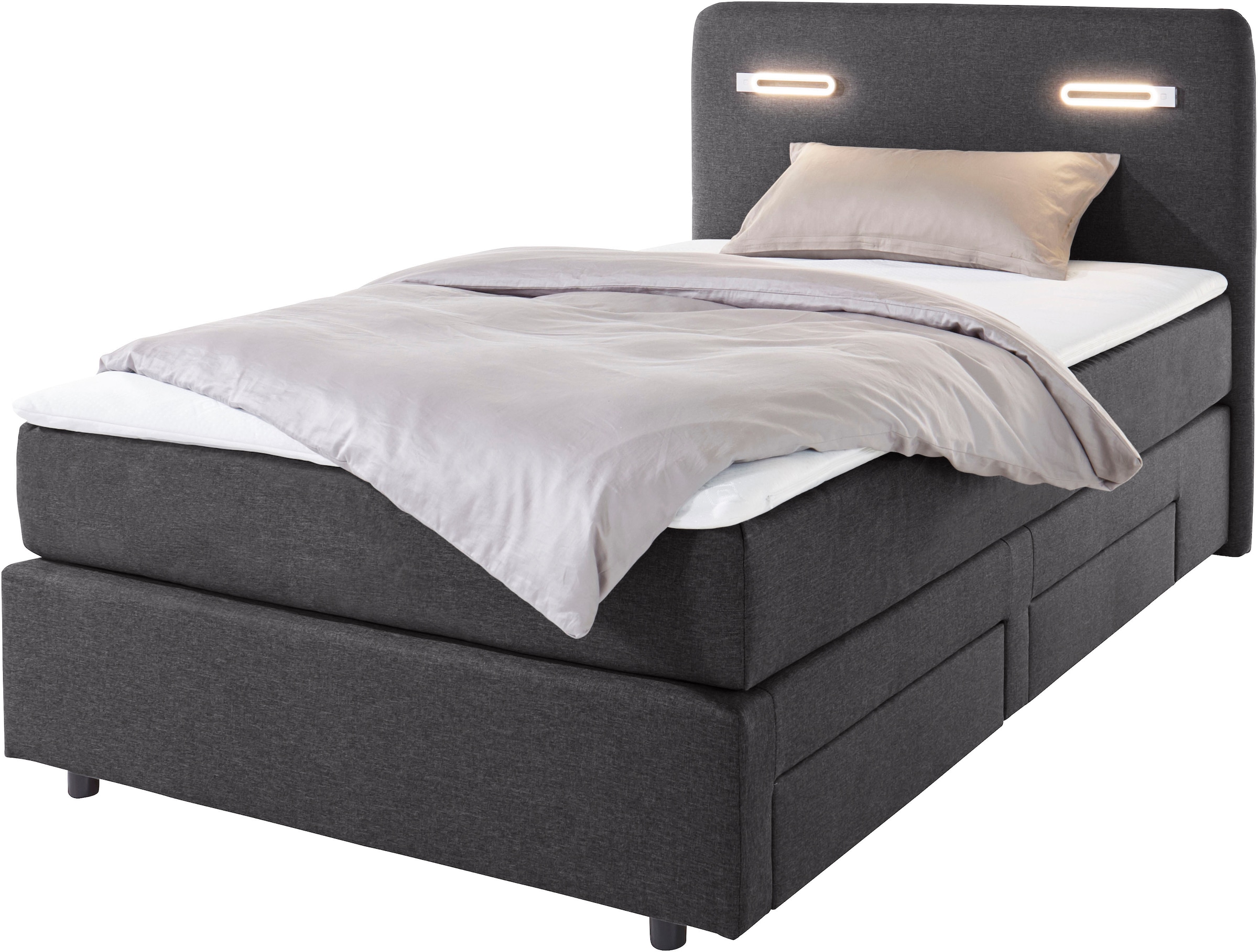 INOSIGN Boxbett »Luan« Schubkästen, LED-Beleuchtung und Topper, in Breite 120 cm und 180 cm