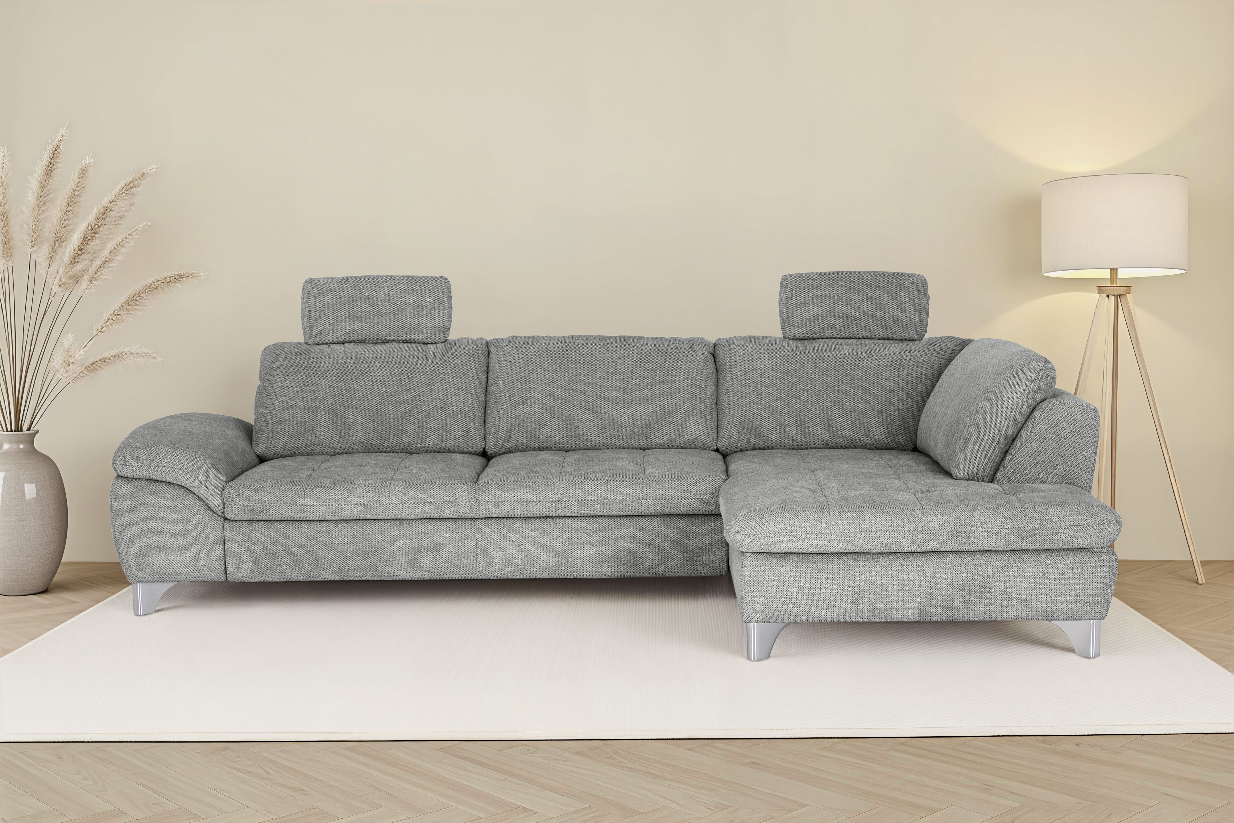 Die PlanBar Ecksofa "Ottomane MP-IN14007 L-Form, Breite 306 cm" wahlweise mit Schlaffunktion und verstellbaren Kopfstützen