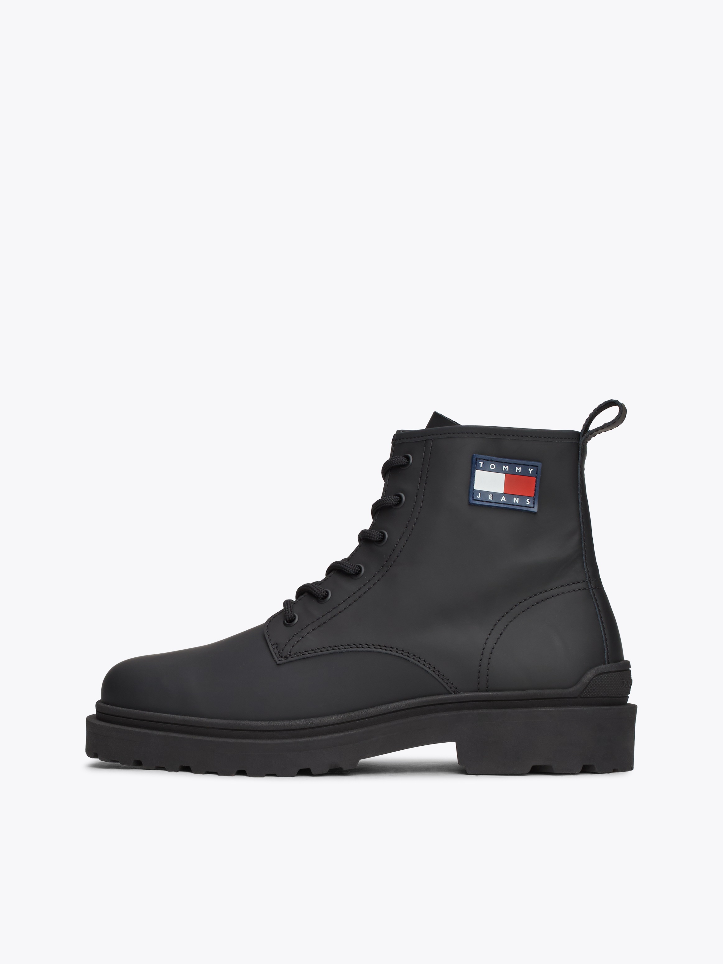 Tommy Jeans Schnürboots »TJM LEATHER LACE UP BOOT«, Blockabsatz, Schnürstiefelette mit seitlicher Logoflag