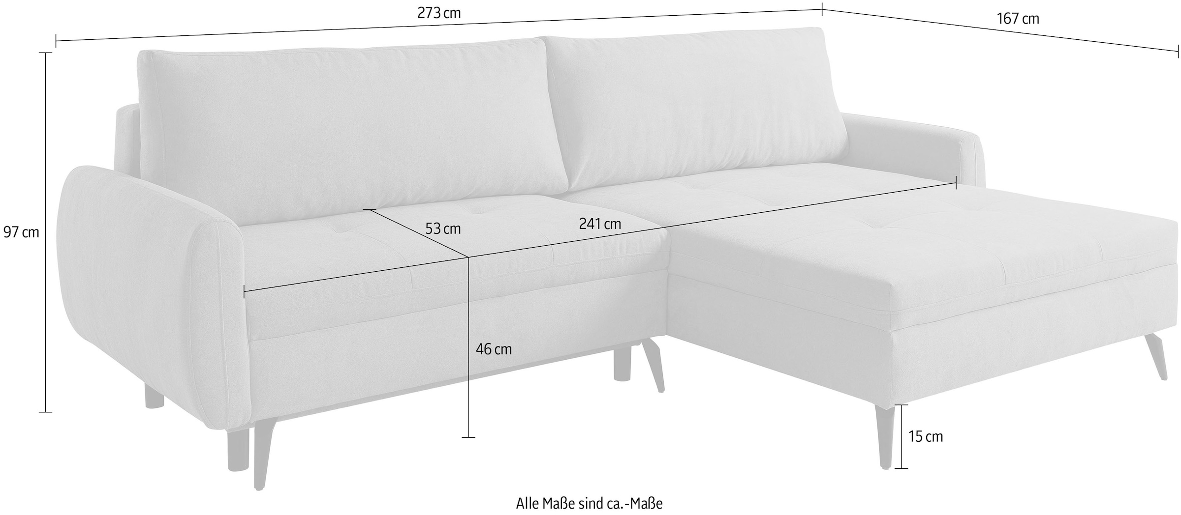 WERK2 Ecksofa »Figo inkl. Bettfunktion und Bettkasten, bequem, Breite 273cm, L-Form« Moderne, teilmassive Polsterecke, Komfortpolsterung und losen Kissen.