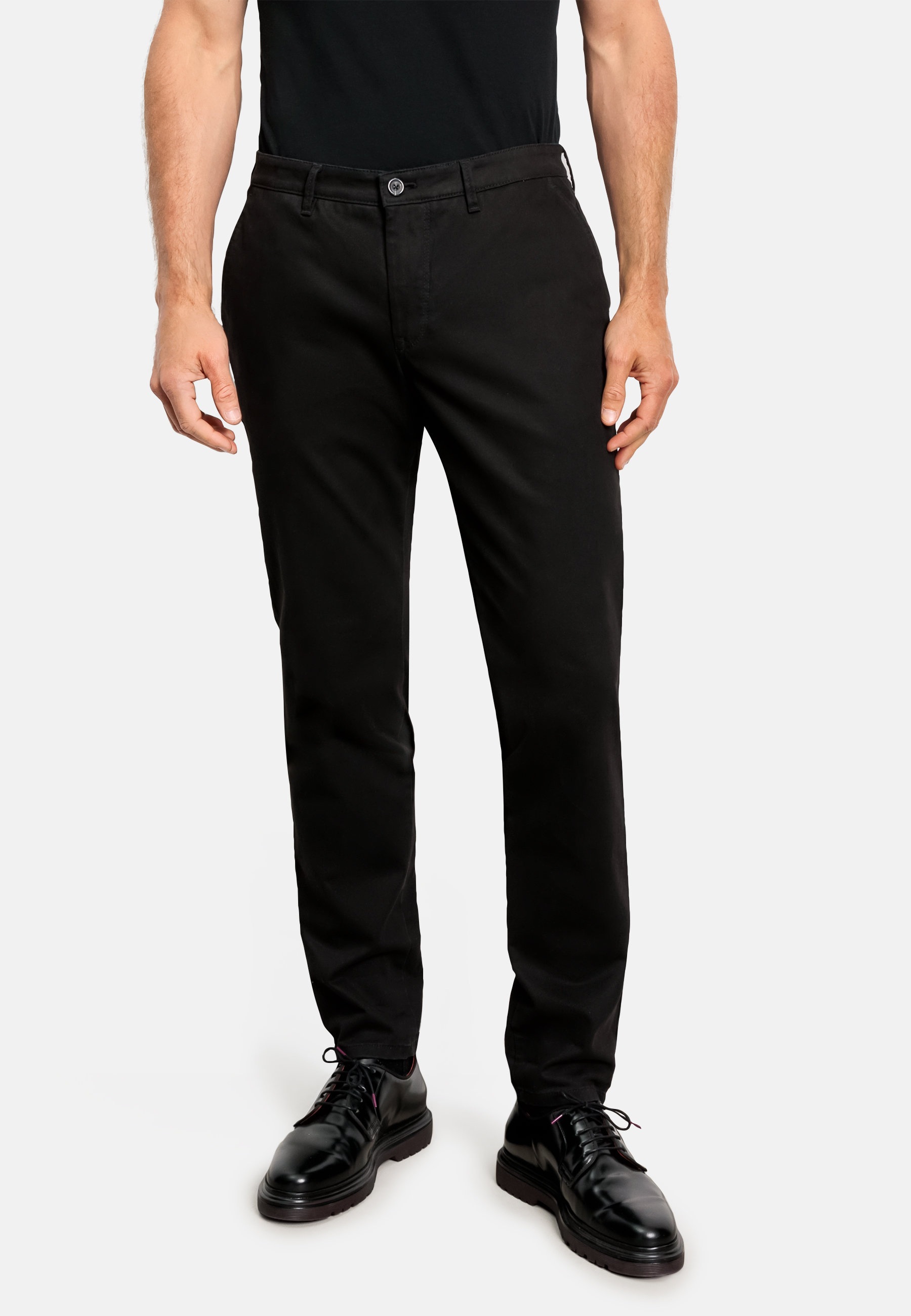 Chinohose OLYMP "ARONA", Herren, Gr. 34, Länge 34, schwarz, Web, Obermaterial: 67% Baumwolle, 24% Lyocell, 7% Polyester, 2% Elasthan, unifarben, slim fit lang, Hosen Chinohose, slim fit