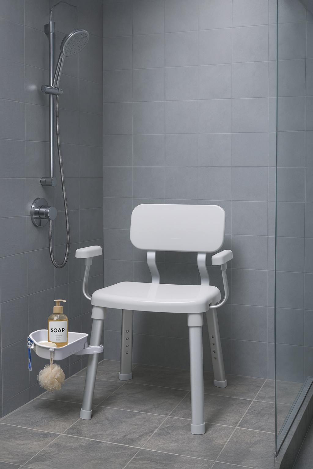 Bischof Dusch- und Badhocker "Splash Deluxe" belastbar bis 150 kg mit schwenkbarer Ablage 28x21cm, TÜV-GS