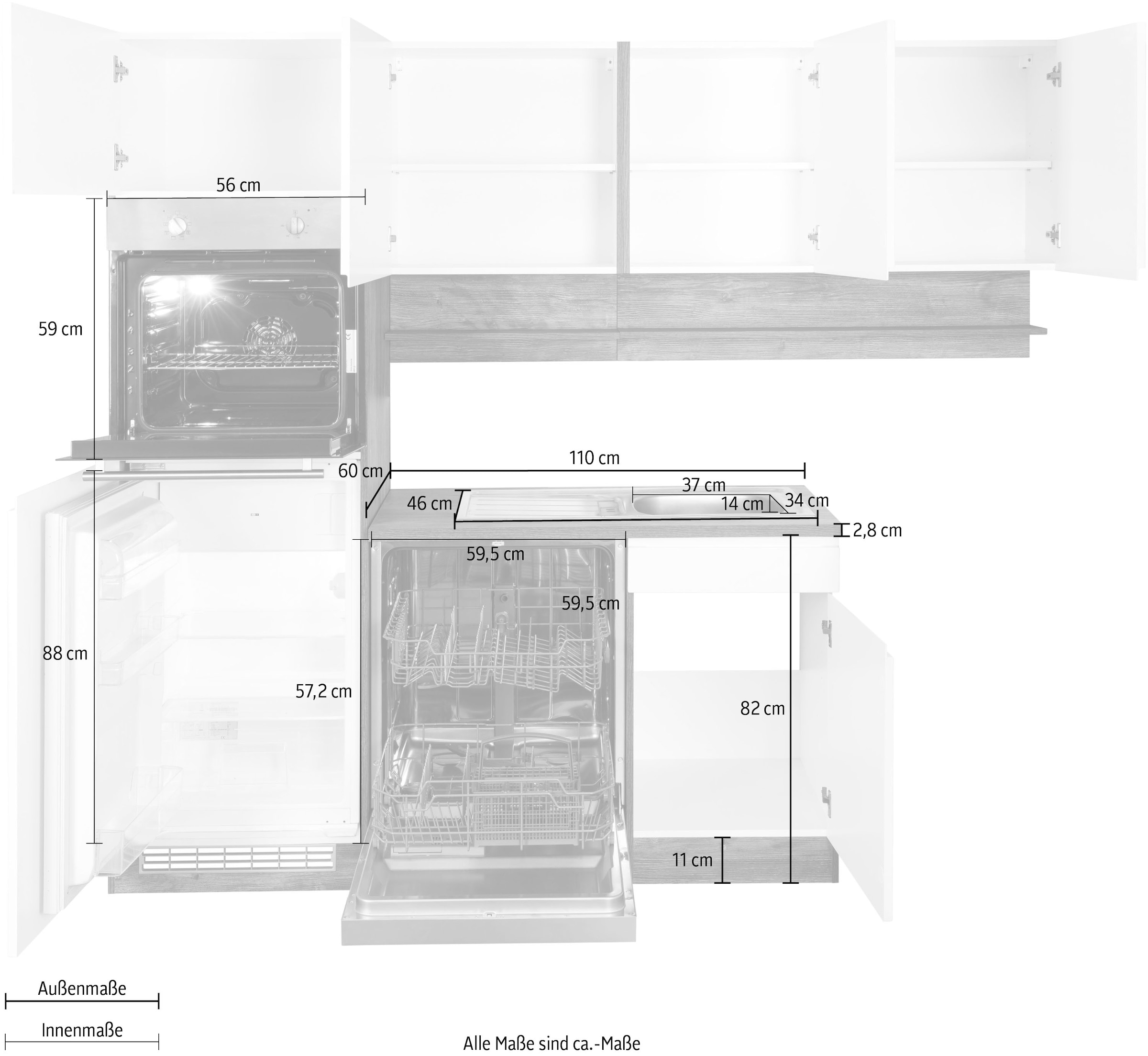 Kochstation Küche »KS-Virginia«, Stellbreite 230/190 cm, wahlweise mit Induktion