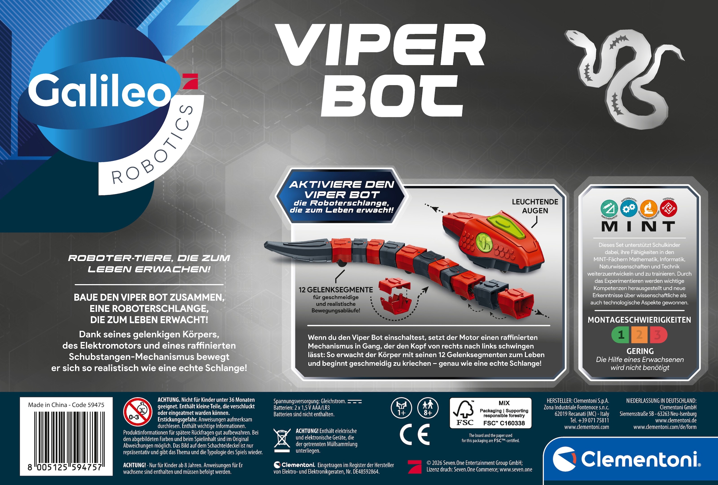 Clementoni® Robotertier »Galileo Robotics, VIPER Bot« mit Licht