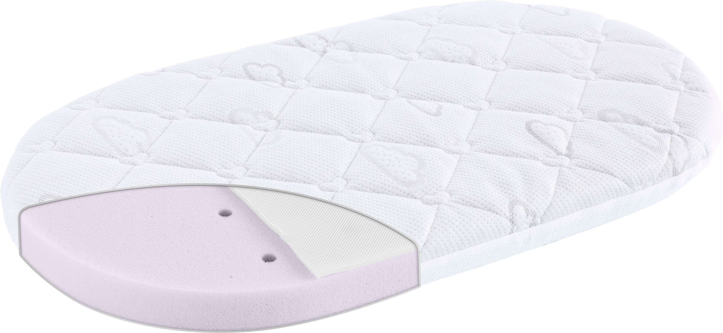 Babymatratze TRÄUMELAND, B:32cm H:6cm L:78cm, weiß, Bezug (oben): 62% Polyester, 38% Lyocell (TENCEL ). Bezug (unten): 100% Polyester. Steppfüllung: