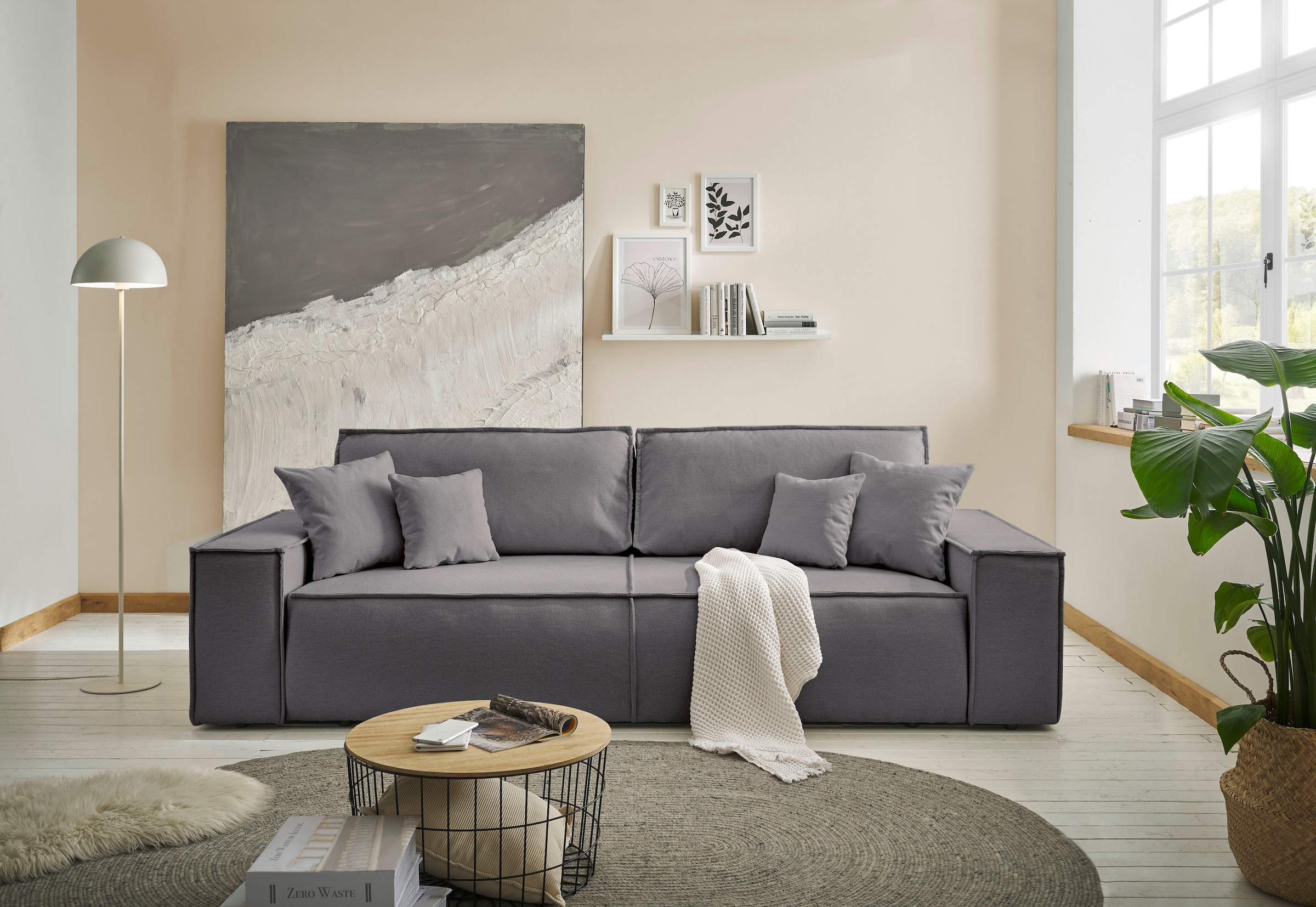 andas 3-Sitzer »FINNLEY Schlafsofa 257 cm, Schlaffunktion mit Bettkasten (200/136cm)«, in Aqua Clean-Bouclé, Struktur fein u. Cord