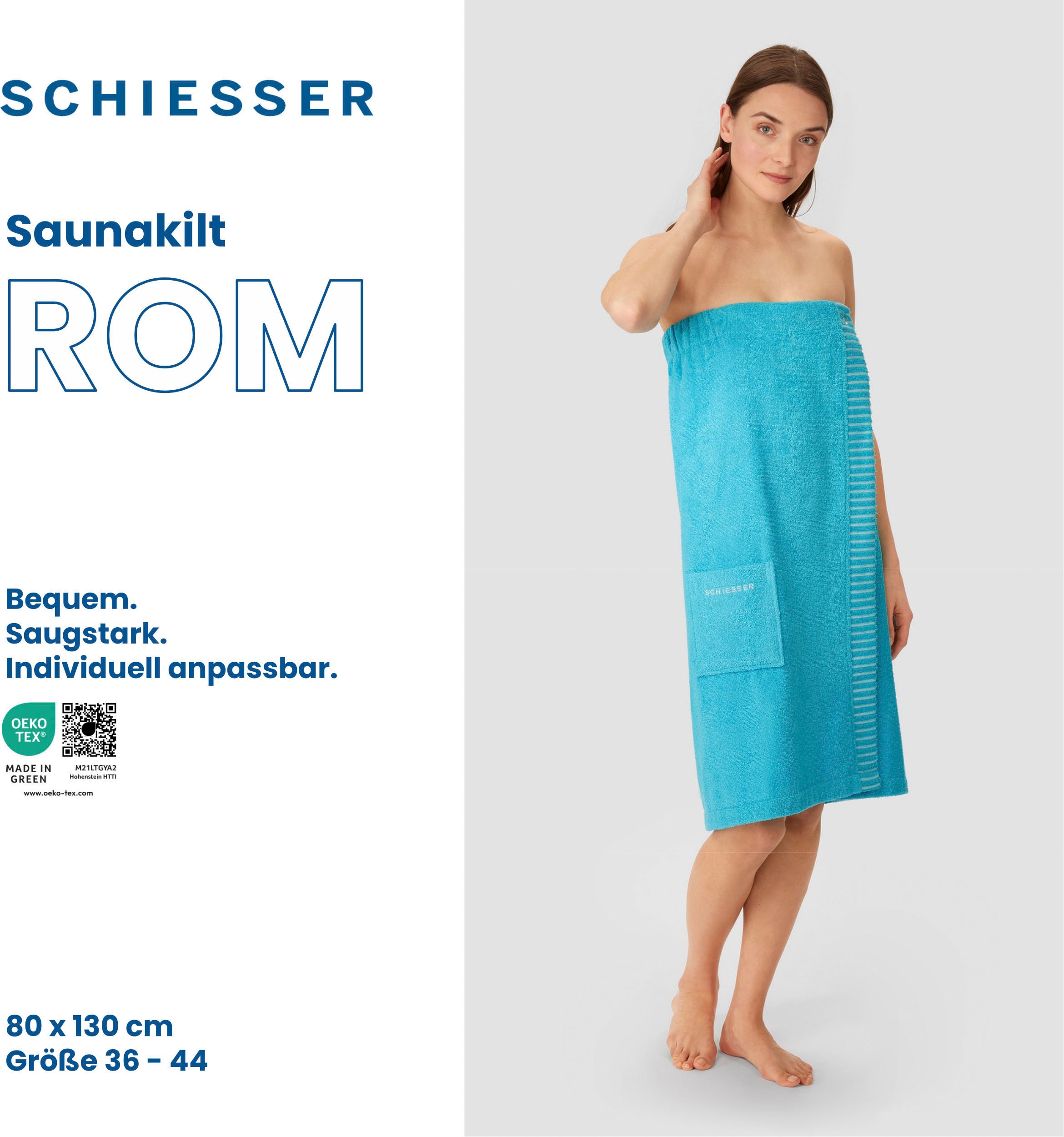 Logostickerei Rom Sarong aus (1 für Damen Baumwoll-Frottier«, mit Schiesser BAUR Streifen-Akzent | St.), saugstarkem und »Saunakilt
