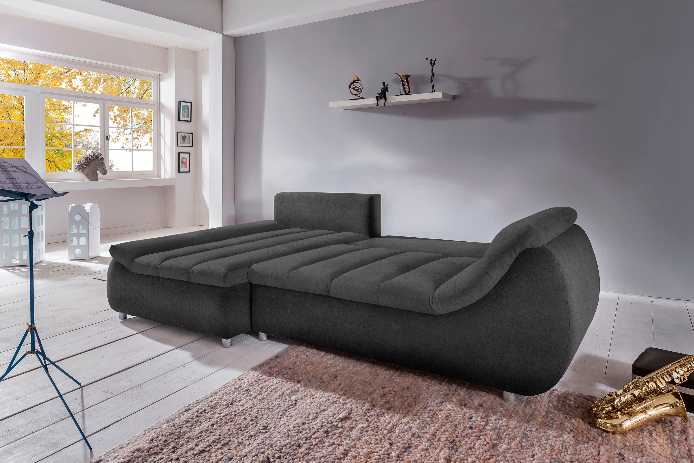 INOSIGN Ecksofa »Imola elegant und bequem, aktuelle Steppung im Sitz, L-Form«, wahlweise mit Bettfunktion