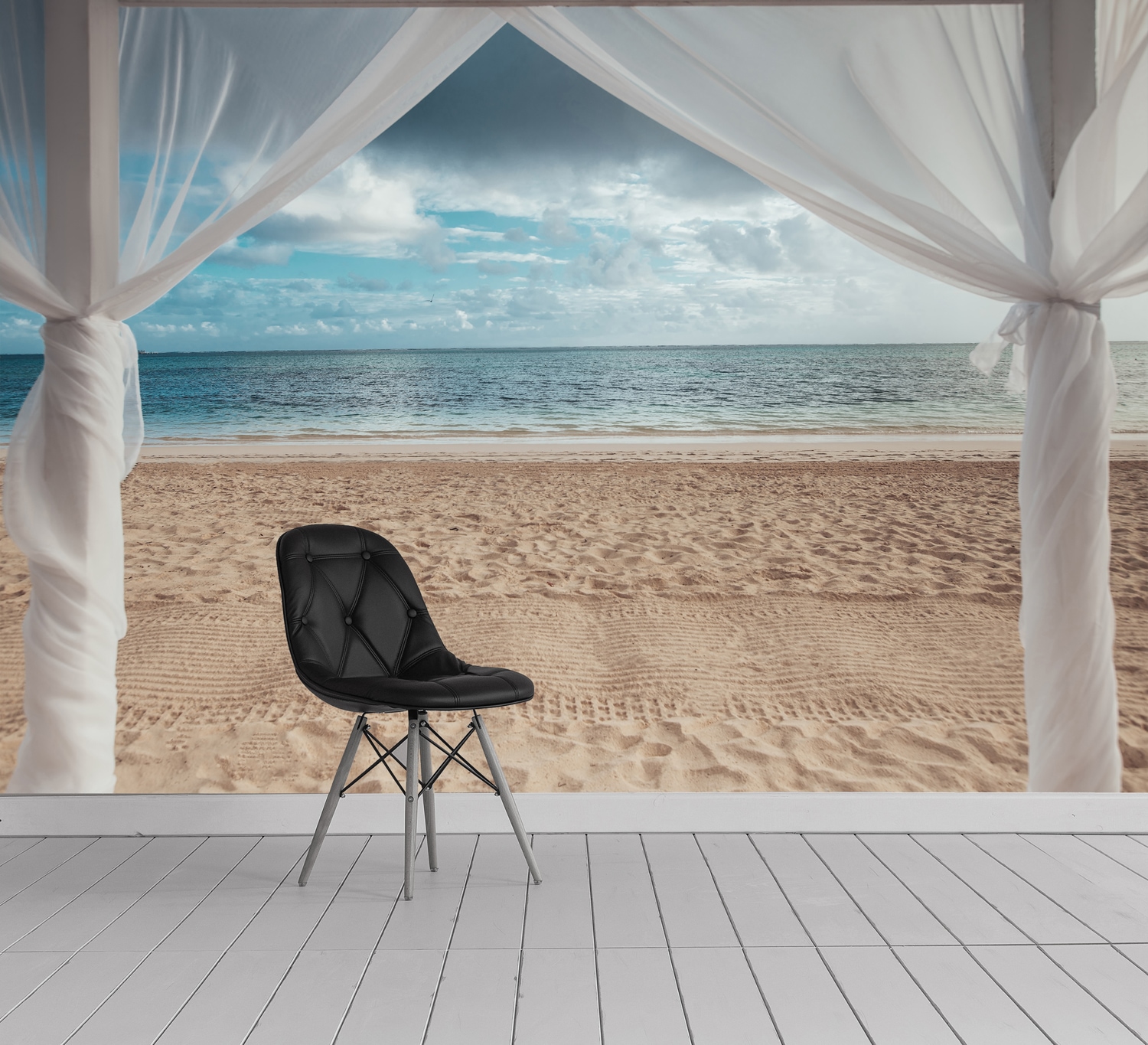 queence Fototapete »Pergola am Meer«, bedruckt-Meer-Motiv-realistisch-Strand-orientalisch, Wandpaneele, selbstklebend, Tapete, Sticker, Wanddeko, XXL-Fotomotiv
