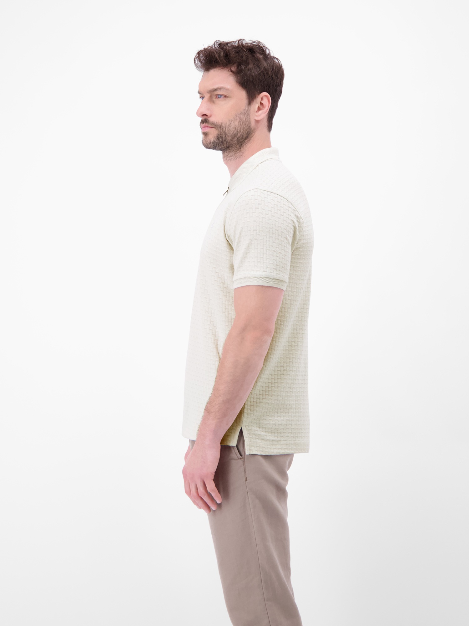 Poloshirt LERROS "Poloshirt mit Reißverschlusskragen in Strukturqualität", Herren, Gr. M, cloudy weiß, 100% Baumwolle, ohne Ausschnitt, Shirts 2