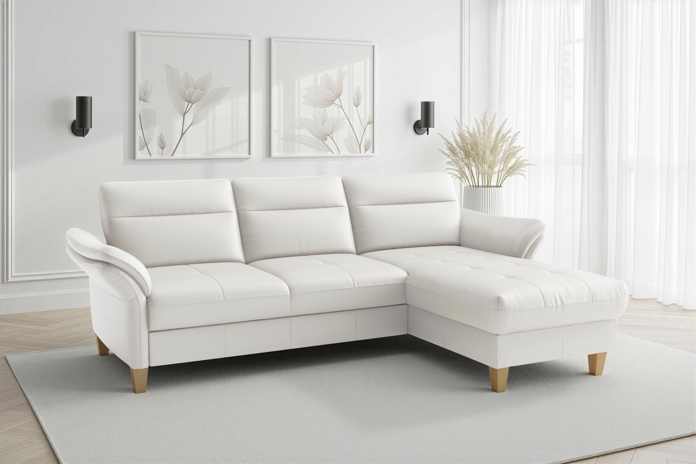sit&more Ecksofa "Pamela L-Form, Leder, B: 218 und 230 cm mit Recamiere links od. rechts" optional Armteilverstellung, Schlaffunktion & Bettkasten