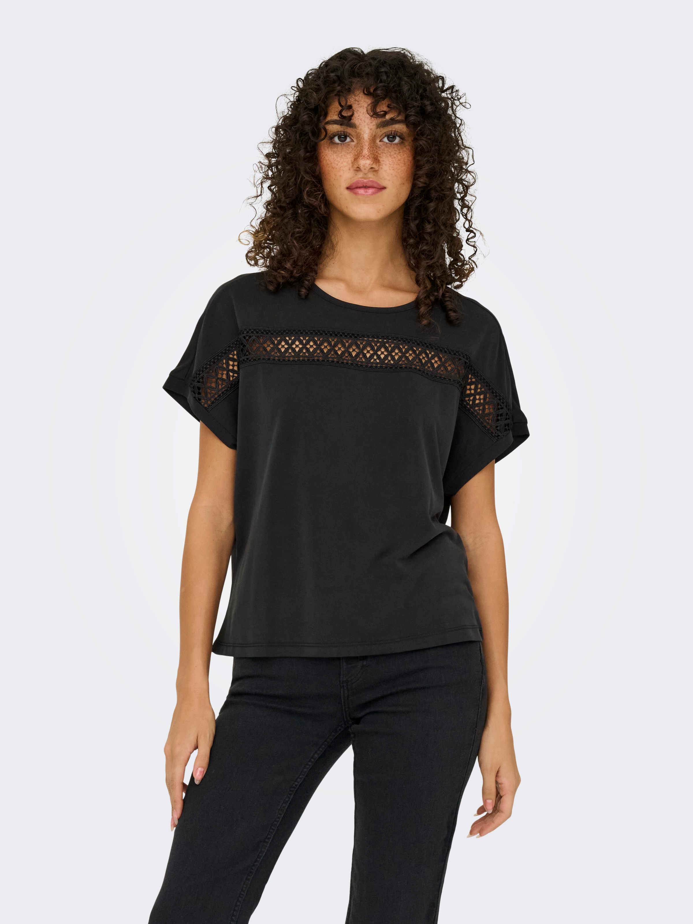 ONLY Kurzarmshirt "ONLFREE LIFE S/S LACE PANEL TOP JRS" günstig online kaufen