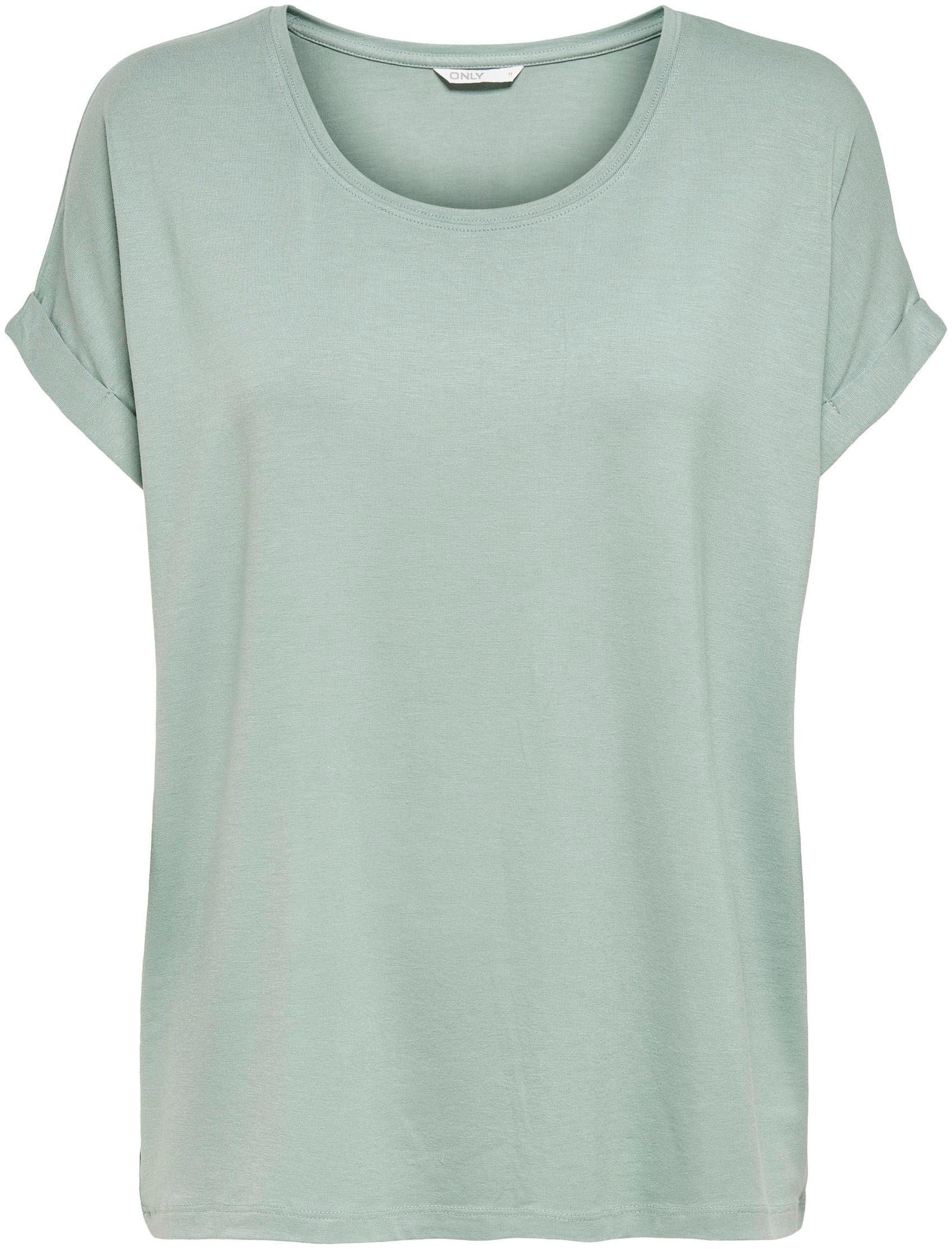 T-Shirt ONLY "ONLMOSTER – Kurzarmshirt mit Aufschlag und klassischem Look", Damen, Gr. L, grün (jadeite), Jersey, Obermaterial: 75% Viskose, 20% Polyester, 5% Elasthan, unifarben, regular fit normal, Rundhals, mit Aufschlag, Shirts T-Shirt, Viskosemischun 4
