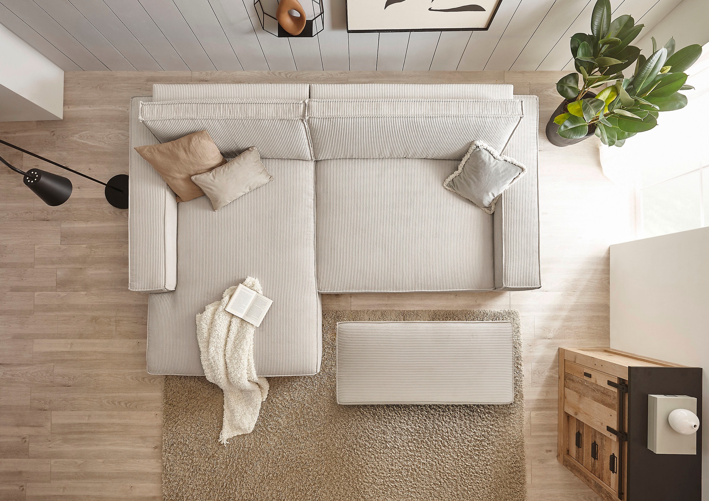 Home affaire Polsterecke »NEU: SHERWOOD XXL tief, L-Form mit Schlaffunktion, Big-Sofa mit Hocker«, (Set, 2 St.), stellbar zum Schlafsofa (Krokodilverbinder), Cord, Leinenoptik