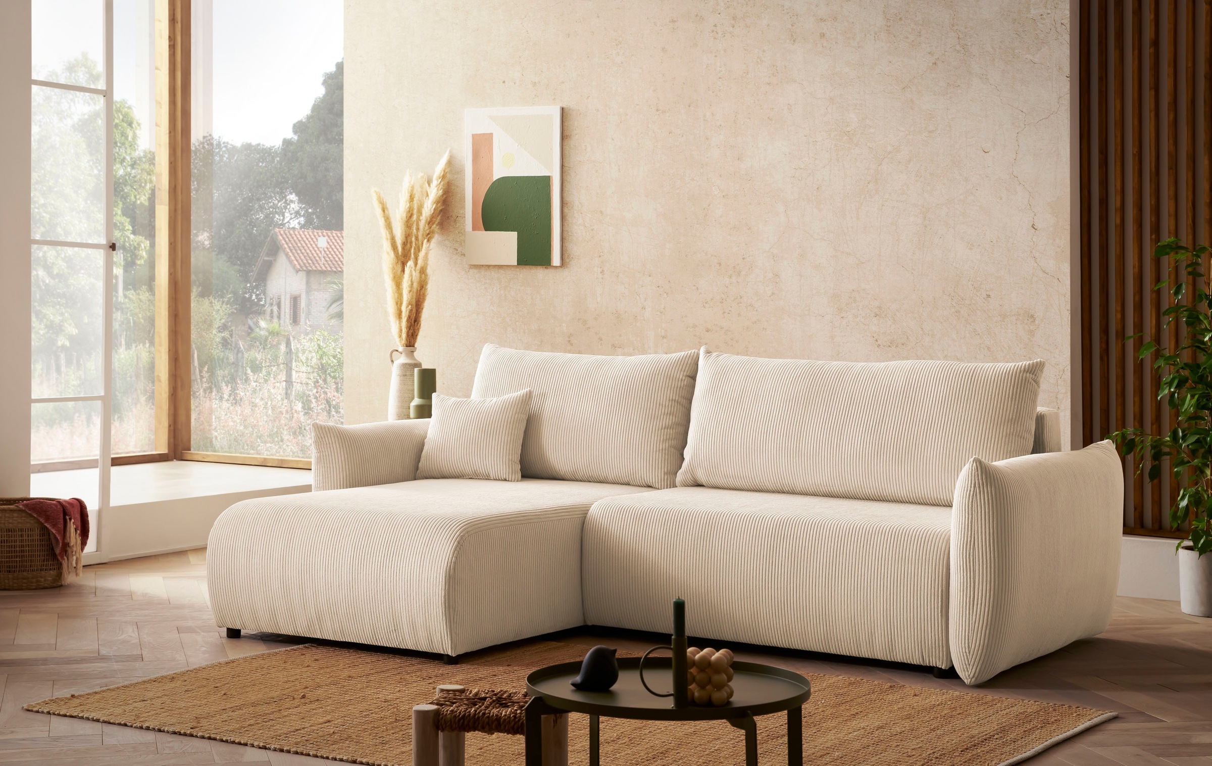Home affaire Ecksofa "MAVAS Schlafsofa mit Bettkasten, L-Form," ca.257/127c günstig online kaufen