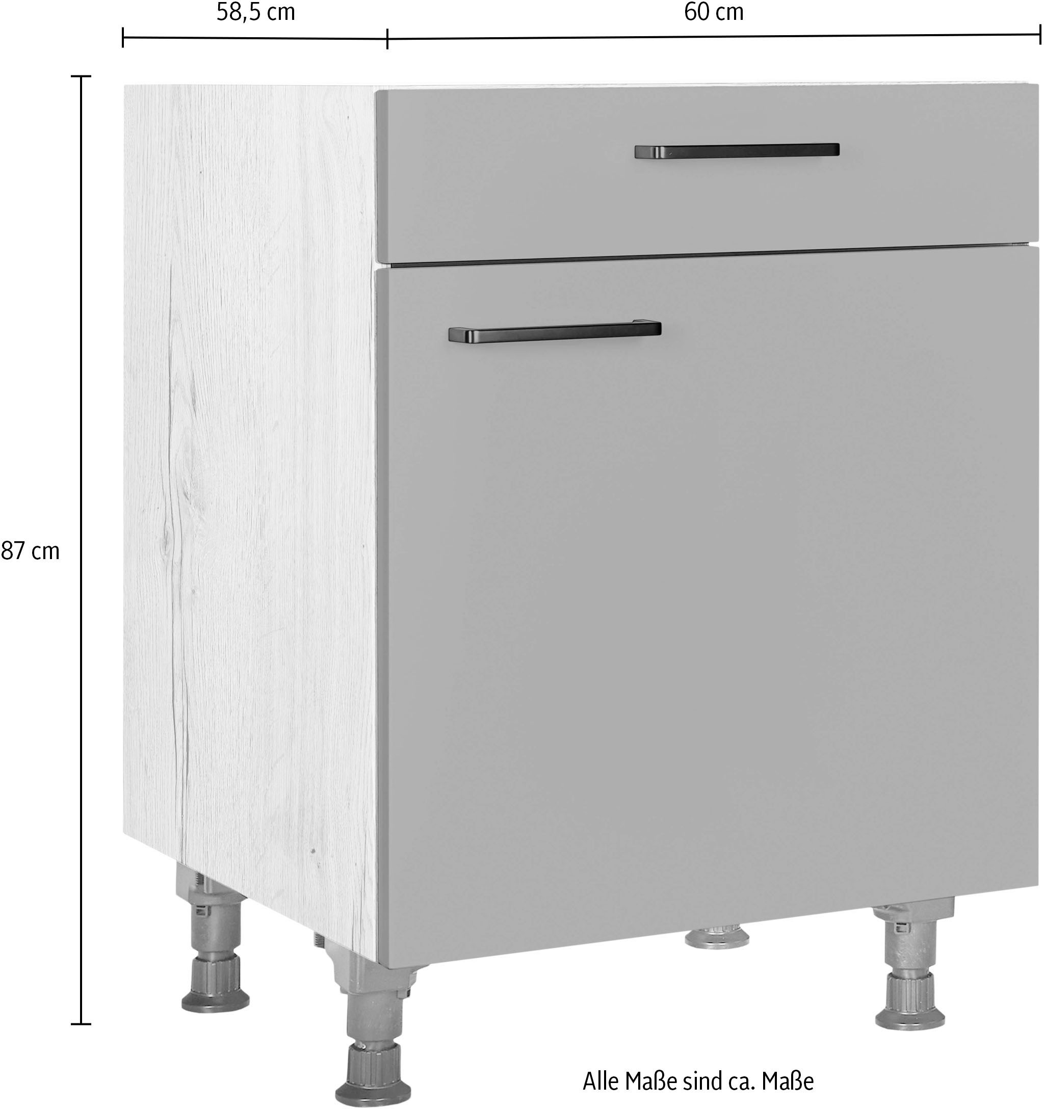 nobilia® Unterschrank »"Easytouch", Ausrichtung wählb., vormontiert, in den Breiten 30, 45 &«, 60 cm Breite, mit höhenverstellbaren Sockelfüßen, vormontiert