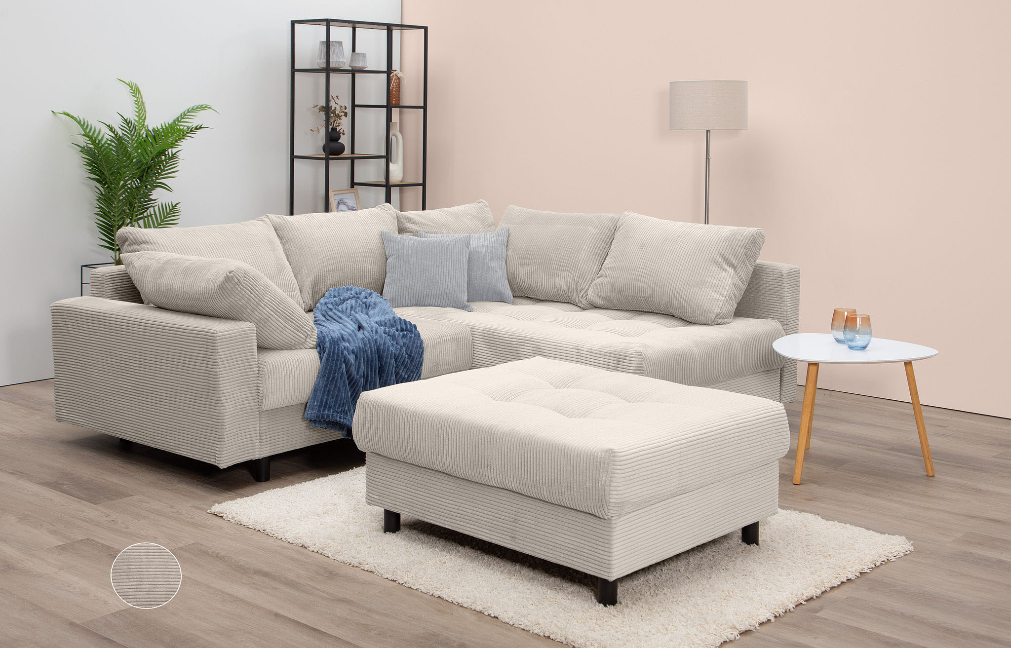 COLLECTION AB Ecksofa "Toni L-Form, B: 215 cm, XXL-Liegefläche 178x190 cm mit Hocker" Set: Sofa & Hocker, 2 Zierkissen, Federkern, frei stellbar