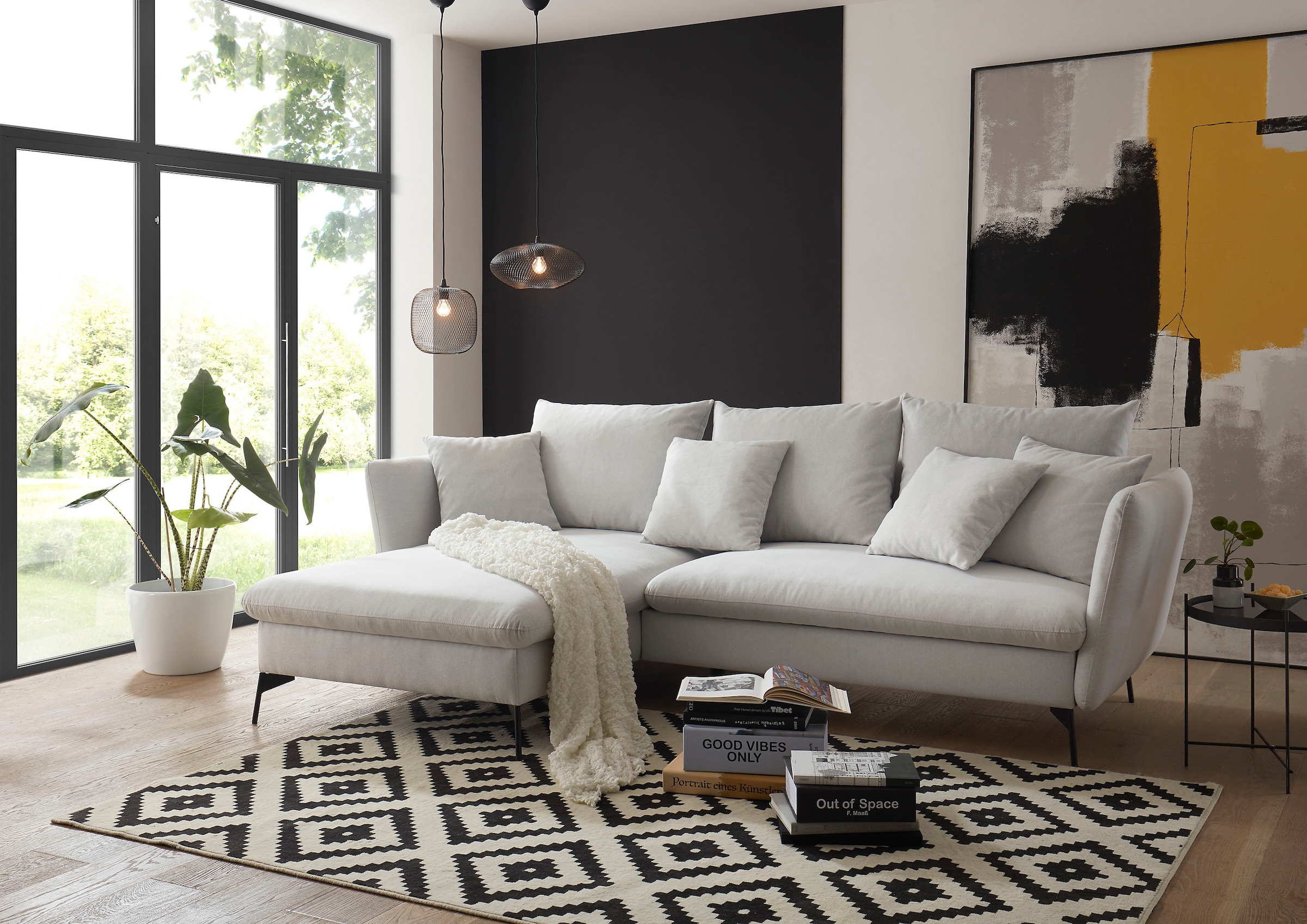 andas Ecksofa »LIVORNO,258 cm, L-Form,«, Schlaffunktion u. Bettkasten (139/224cm), Samt, Struktur, Webstoff