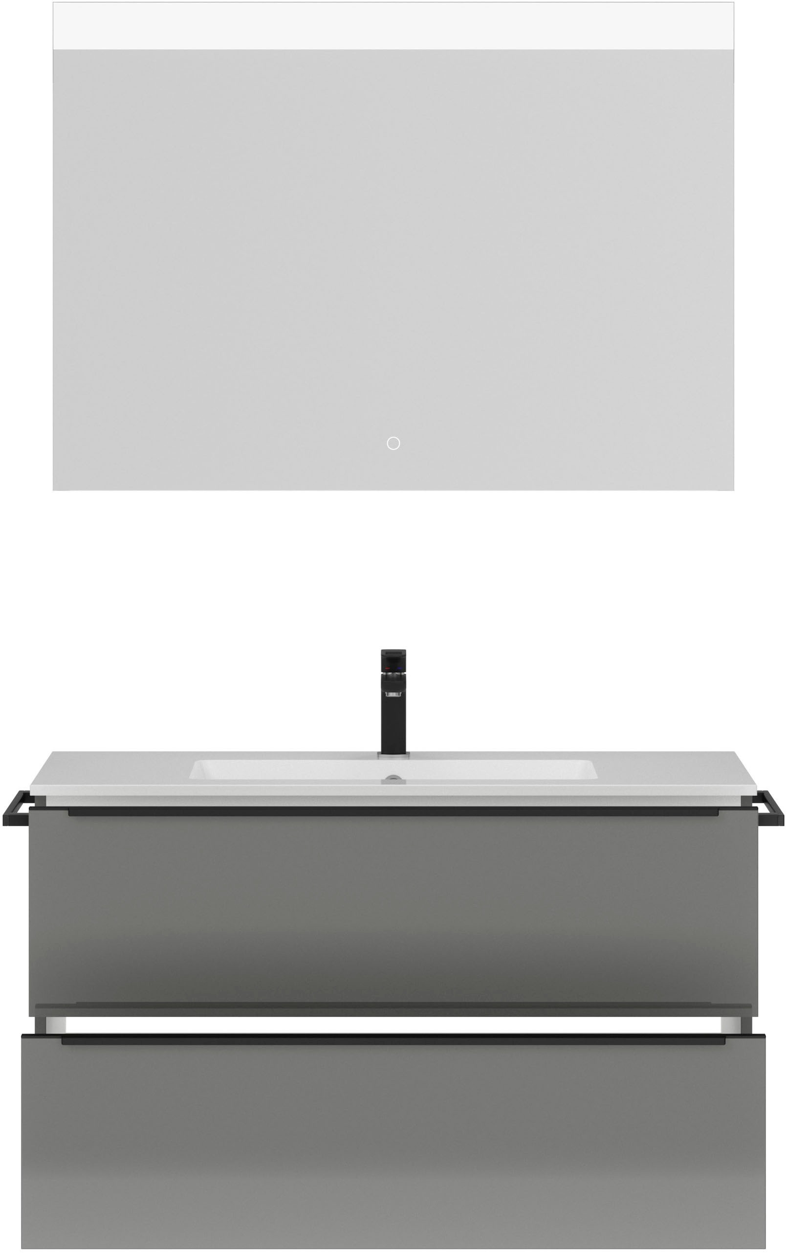 nobilia® Badmöbel-Set »Levere«, (2 St., vormontiert, mit Soft-Close), Hochglanz, inkl. Spiegel mit Touch-Sensor, in vier Breiten