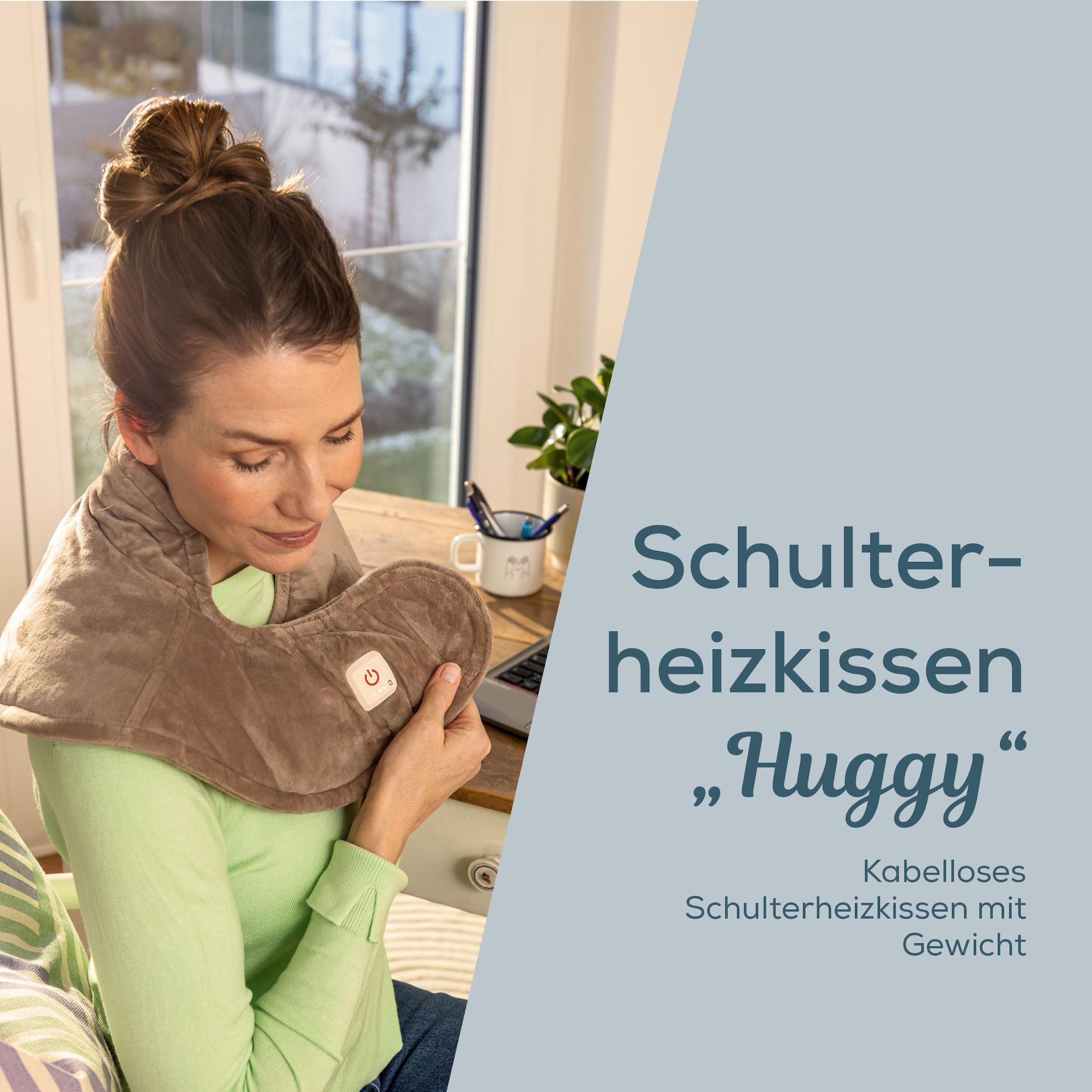 BEURER Schulter-/Nacken-Heizkissen »HK 165 Huggy smokey-taupe aus flauschigem Material« Ergonomisches, kabelloses Schulterheizkissen mit Gewicht