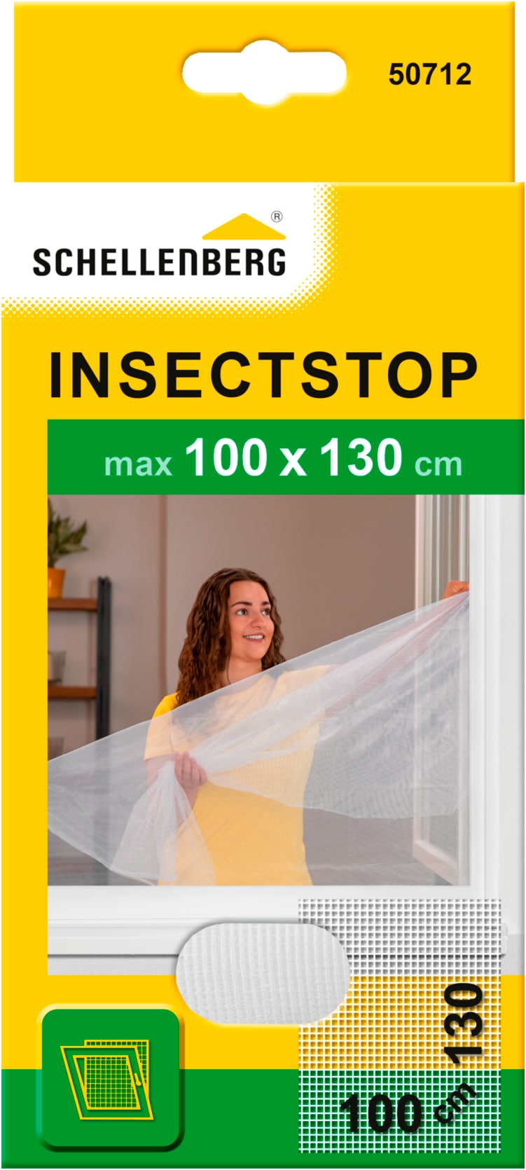 SCHELLENBERG Fliegengitter-Gewebe "für Fenster ohne bohren" Set, 1 Stk. tlg. Insektenschutz mit Klettband, 100 x 130 cm, anthrazit und weiß