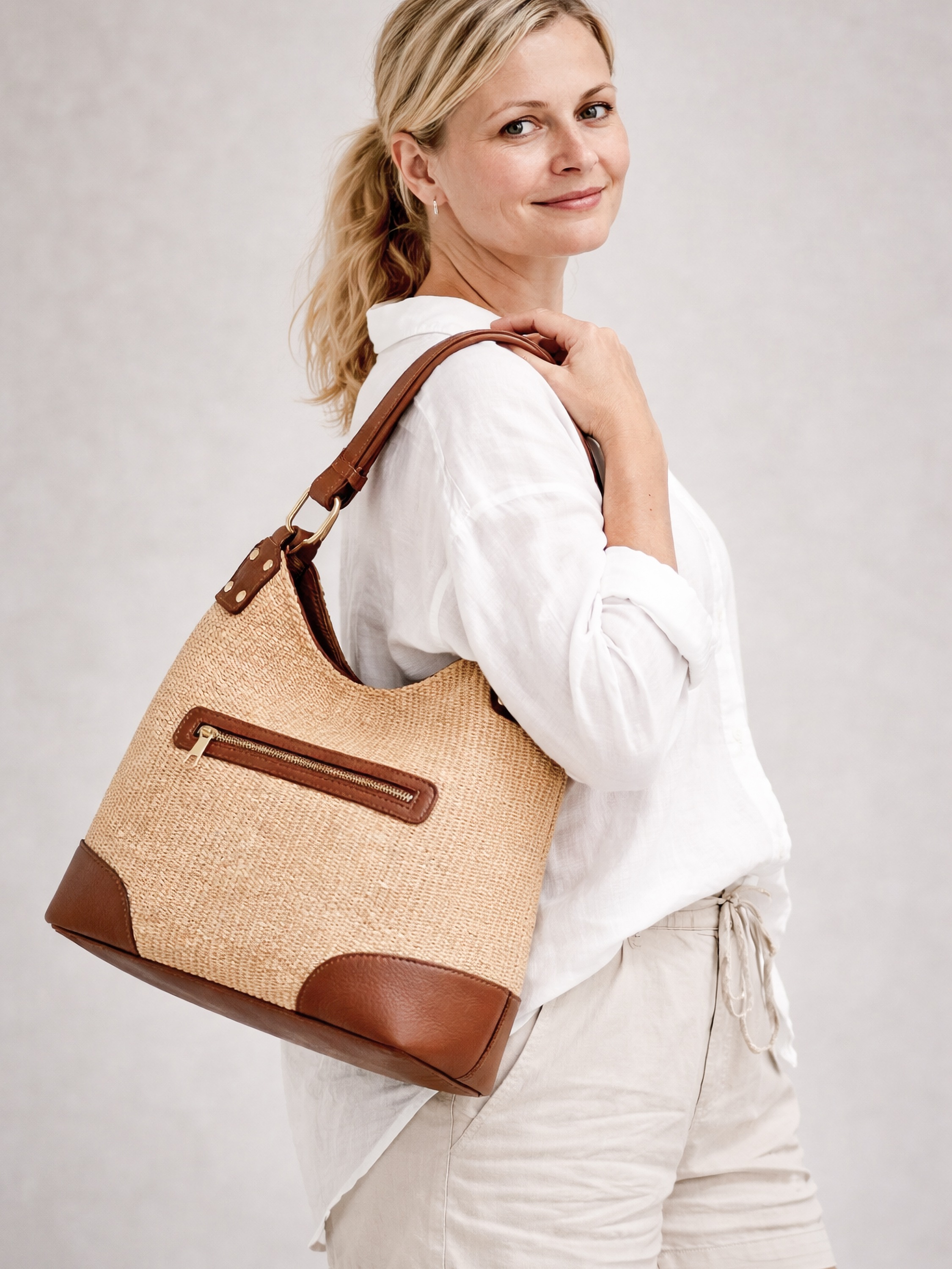 COLLEZIONE ALESSANDRO Schultertasche »Naturale« Luxus aus Leder und Raffia
