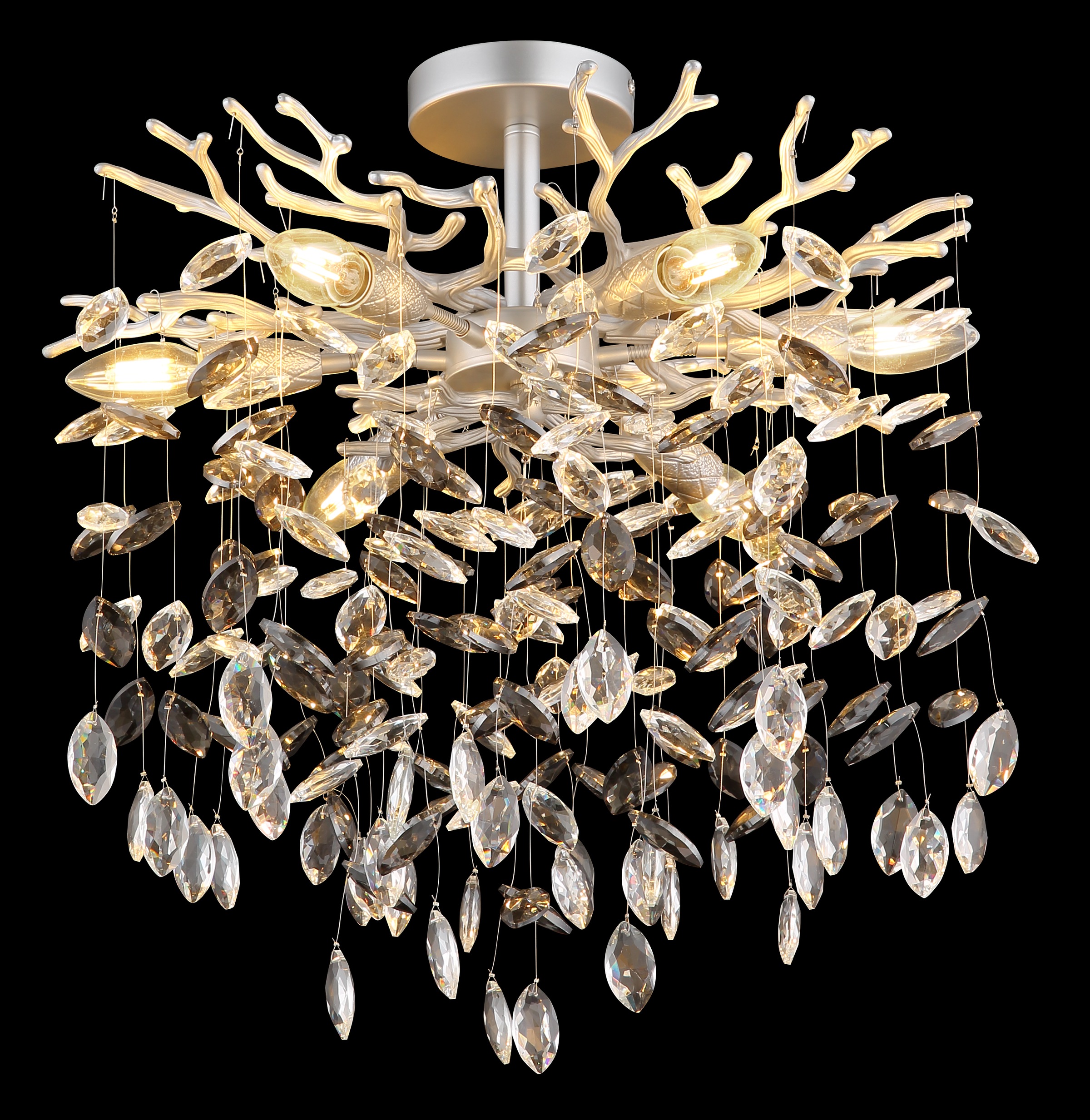 GLOBO LIGHTING Deckenleuchte »QUEENA« E14 1 Stk. Silberfarbene Deckenleuchte mit Rauchglas, Höhe kürzbar