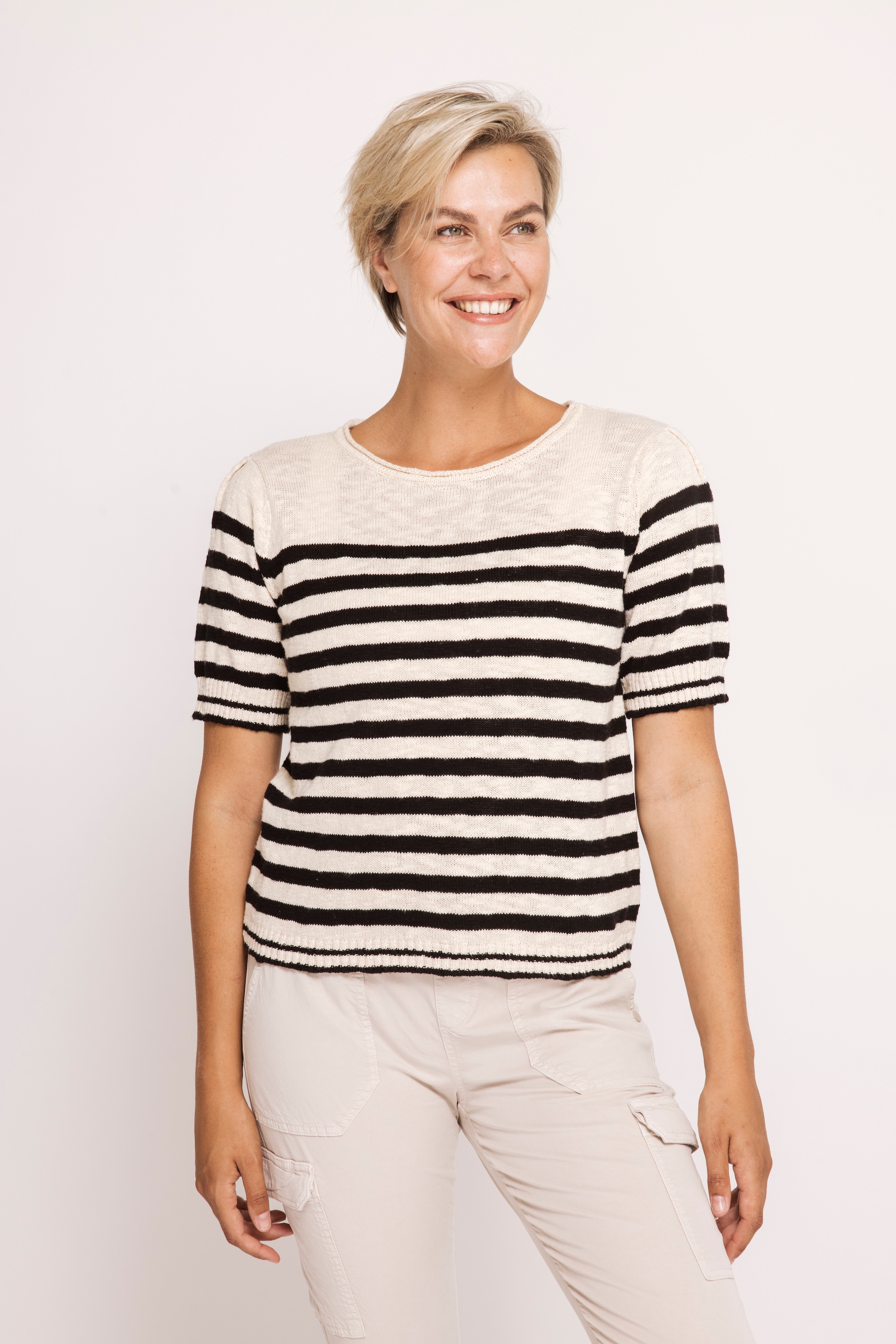 Zhrill Kurzarmpullover "ZHRASTA" in Ringel-Optik, leichter Baumwollstrick günstig online kaufen