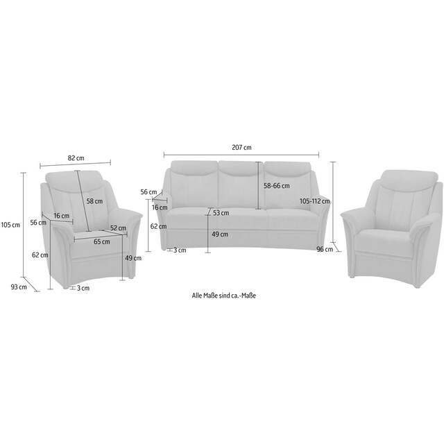 VILLA BECK Polstergarnitur »Lugano«, (Set, 3 tlg.), Kopfteilverstellung, in  Sitzhöhe 49 cm, 3-Sitzer und 2x Sessel bestellen | BAUR