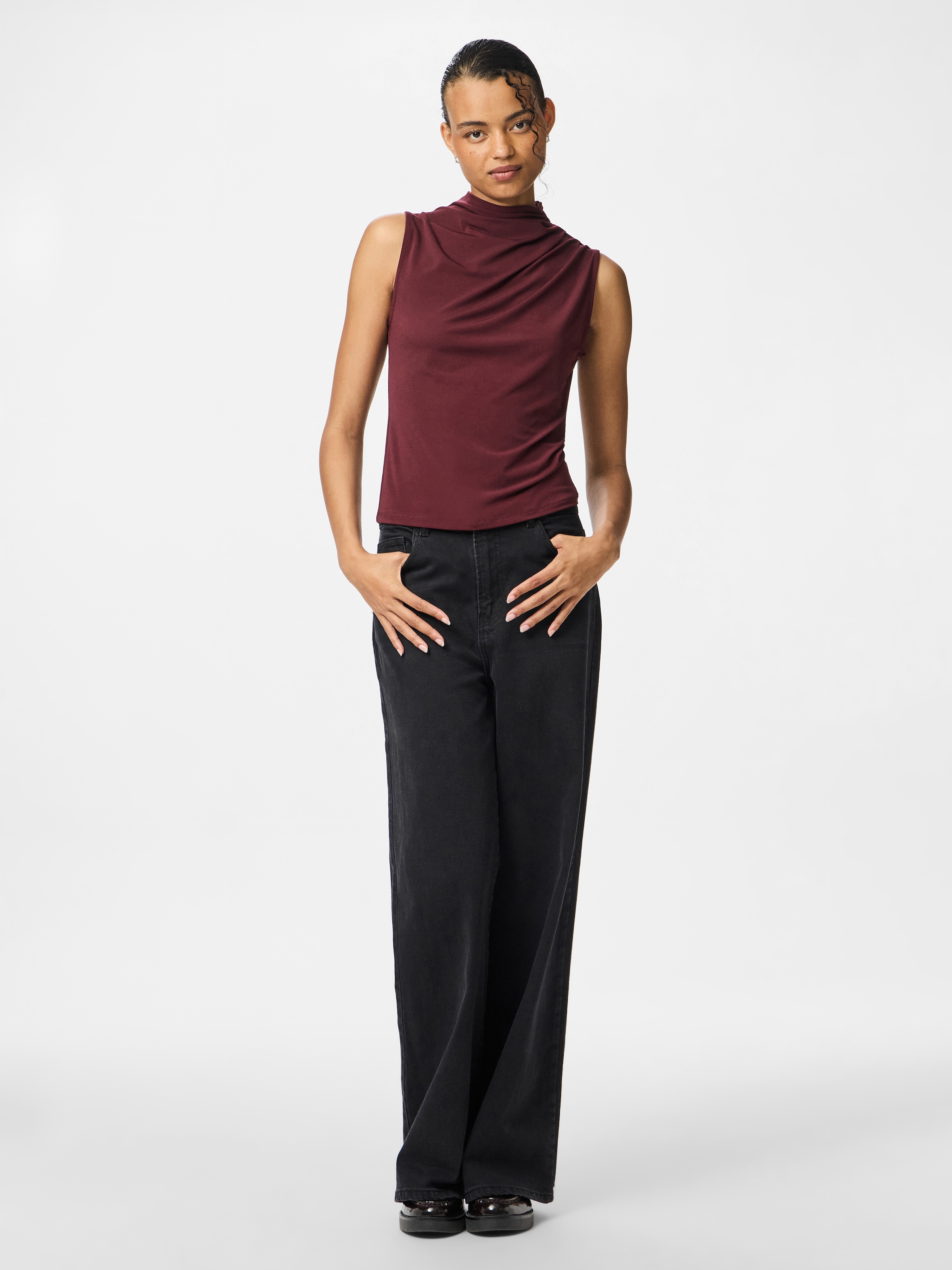 pieces Stehkragenshirt »PCMADISON SL DRAPED TOP NOOS BC«
