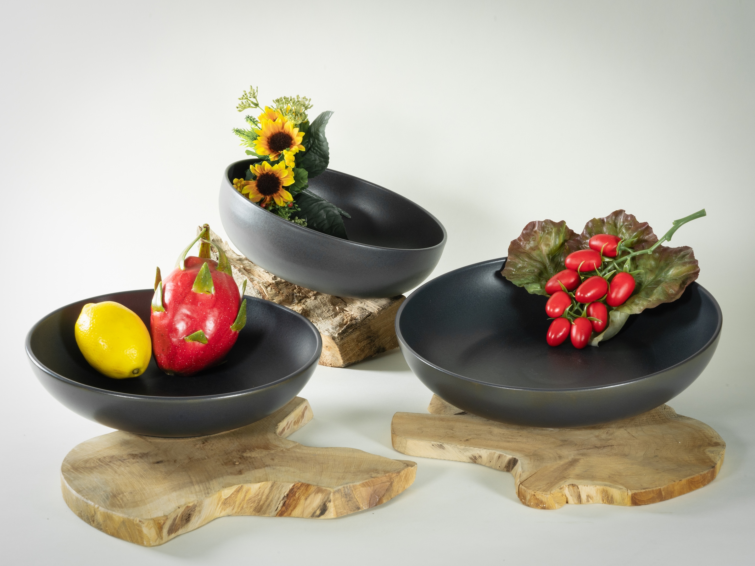 CreaTable Servierschale »Uno black, Servierschalen Set 3-tlg«, 3 tlg., aus Steinzeug, Seidenmatte Spezialglasur, Harmonisch ausbalanciert