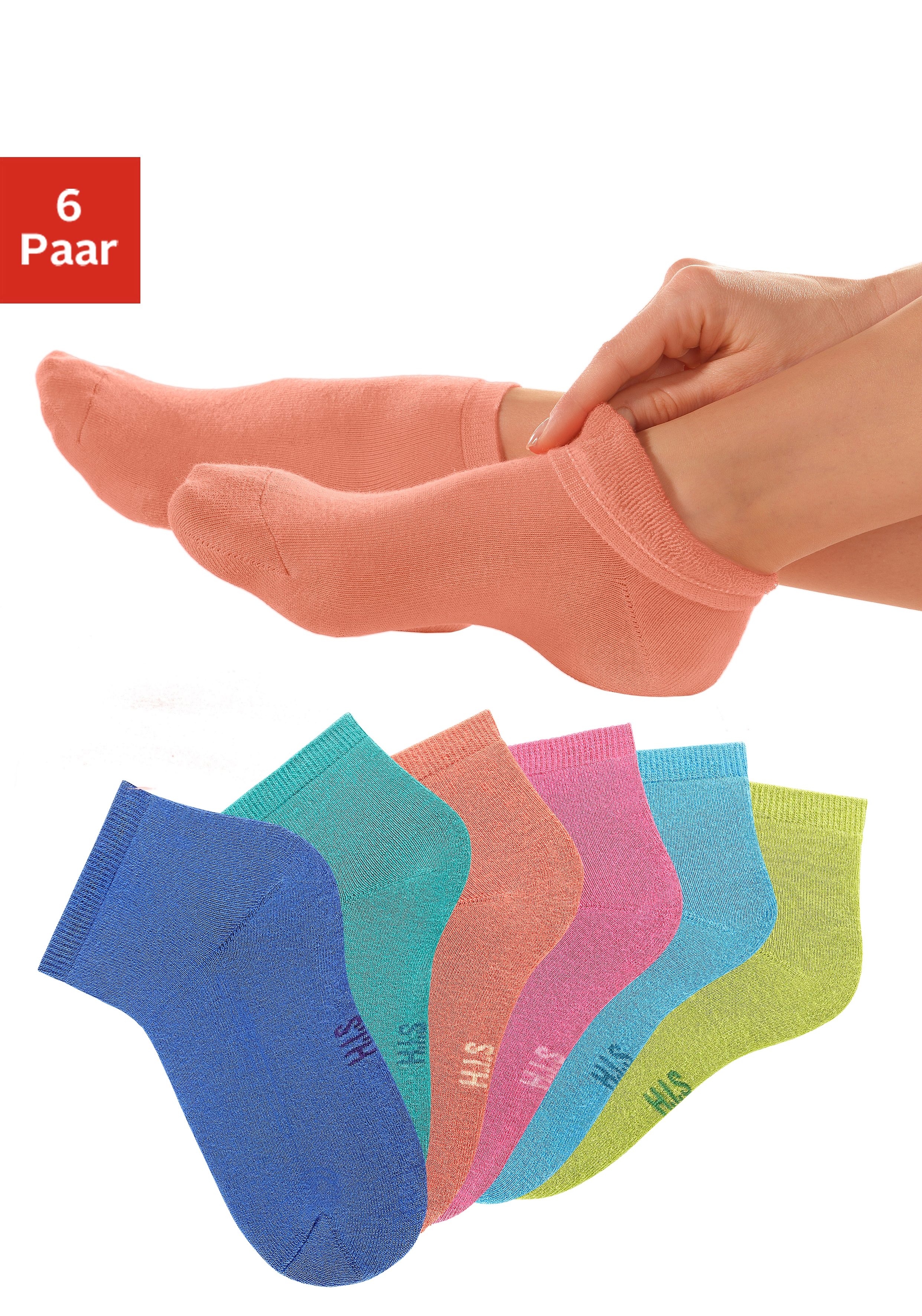 H.I.S Kurzsocken "Damen Frotteesocken farbig und uni" Packung, 6 Stk. tlg. mit kuscheligem Innenfrottee