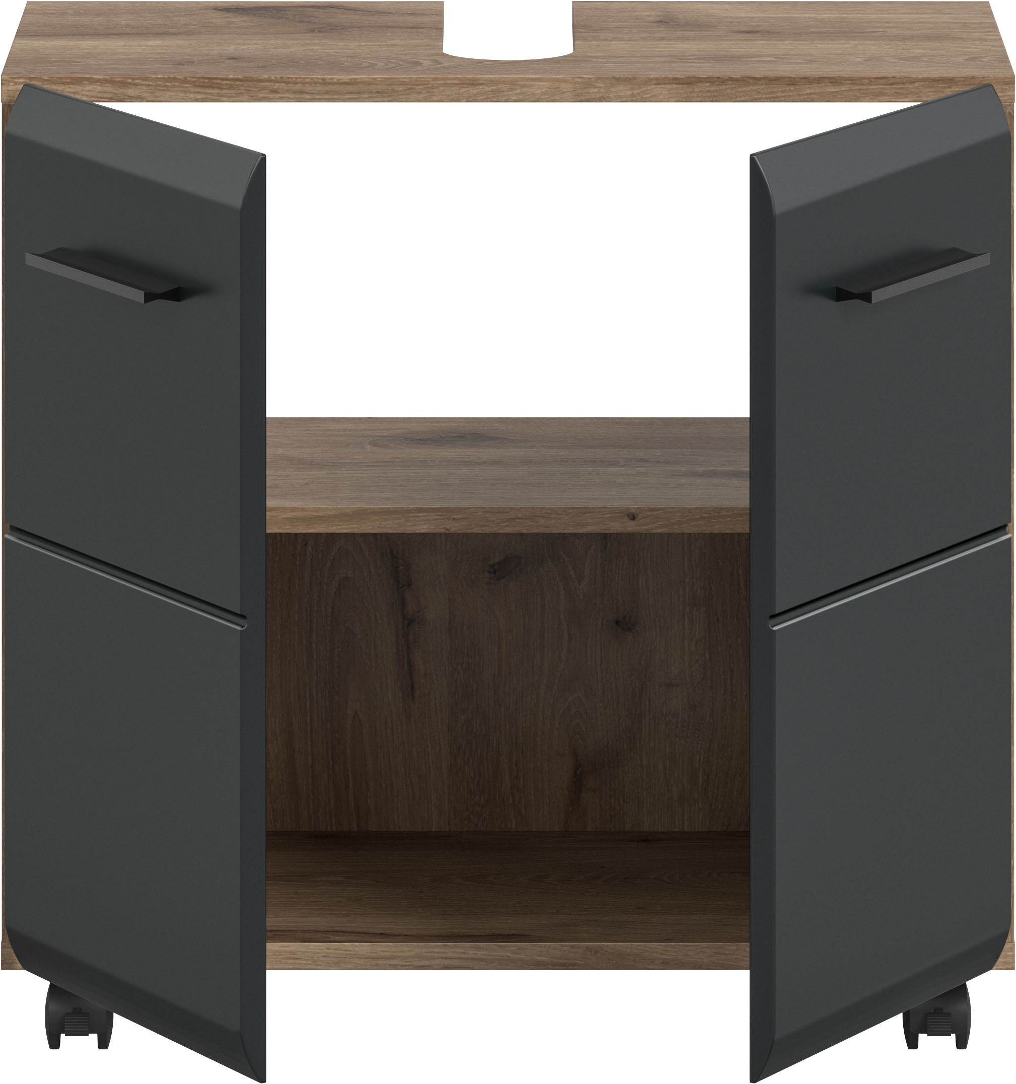 welltime Waschbeckenunterschrank »FLORENZ,  Breite 60cm, inkl. Siphonausschnitt, mit Türen oder Schüben« TOPSELLER!,  hochwertige MDF Front, Griff schwarz, Badschrank, Bad