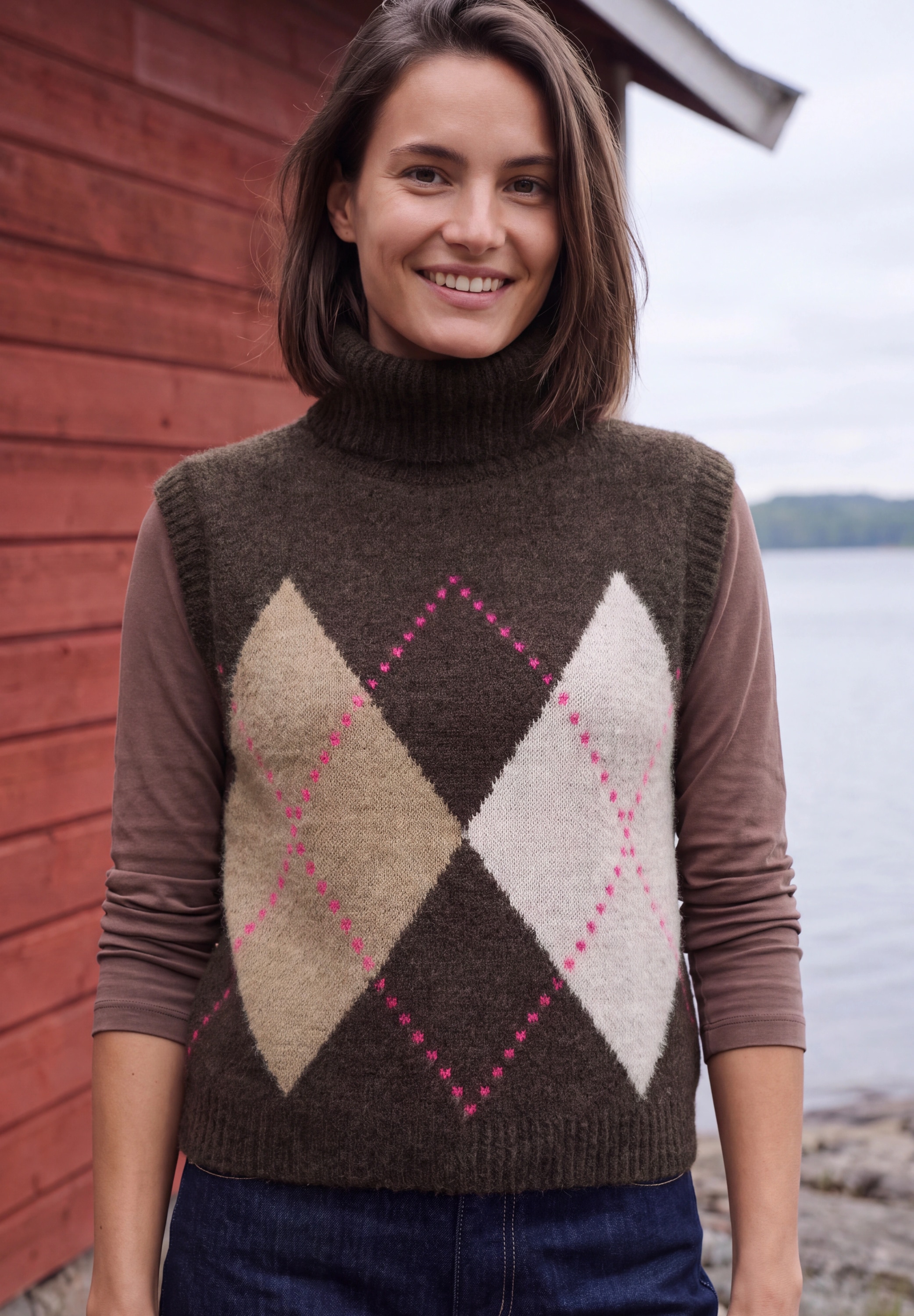Cecil Pullunder mit Kragen und Argyle-Muster / Kariert / Federgarn