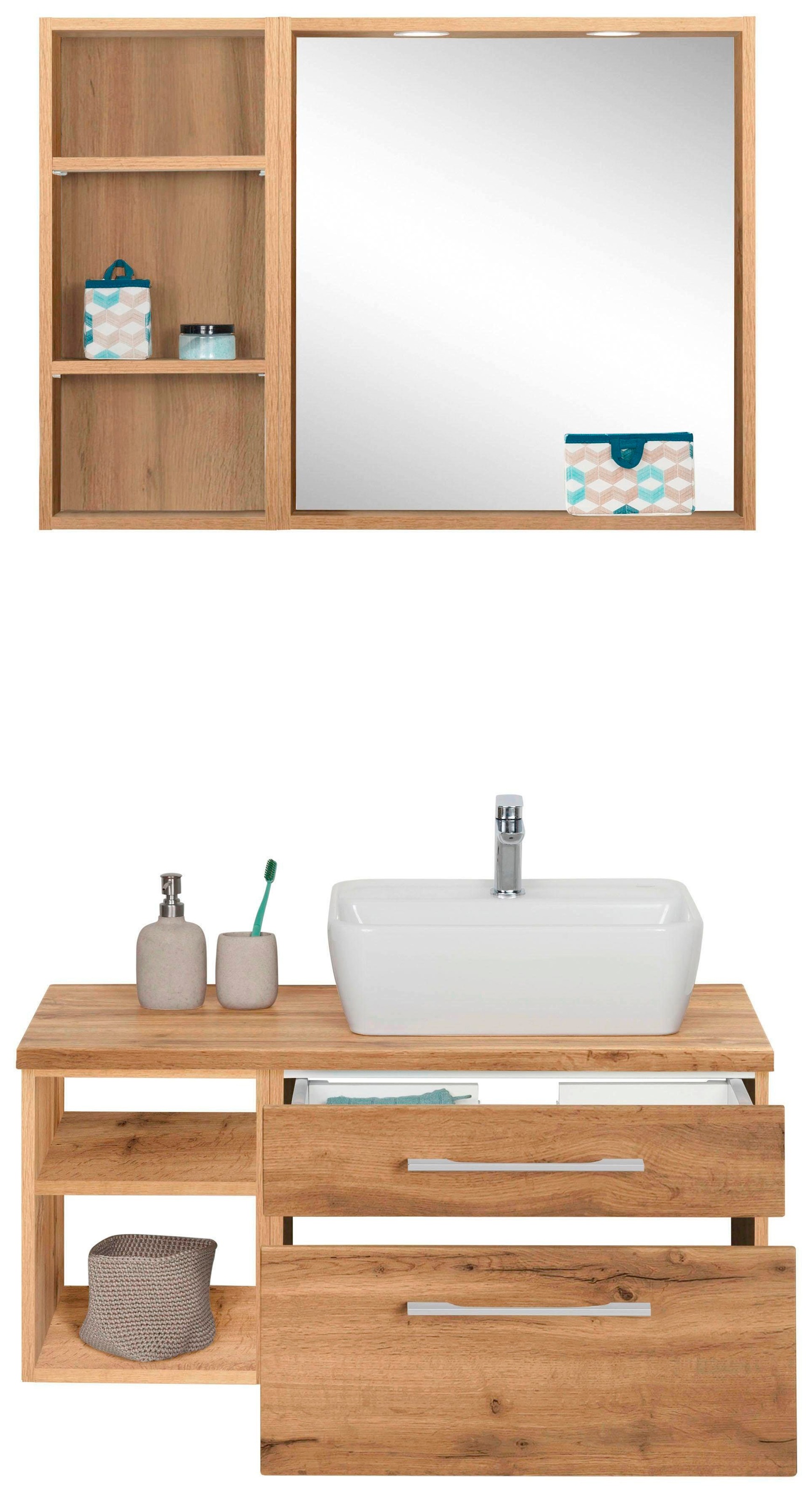 welltime Badmöbel-Set "Davos" 3 Stk. tlg. Waschplatz mit Regal und Spiegel günstig online kaufen